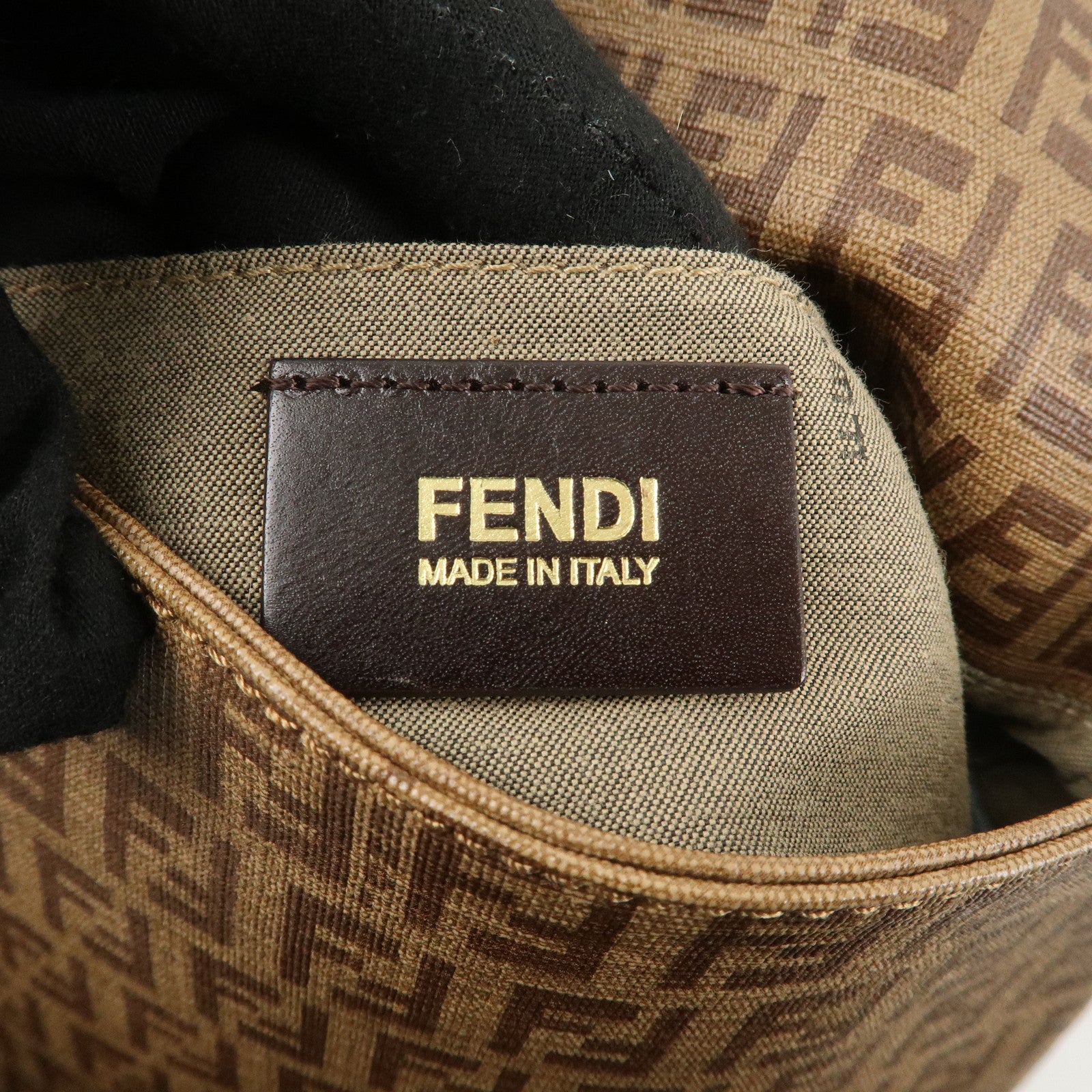 FENDI Zucchino Canvas Leather Shoulder Bag Beige Brown 8BT075