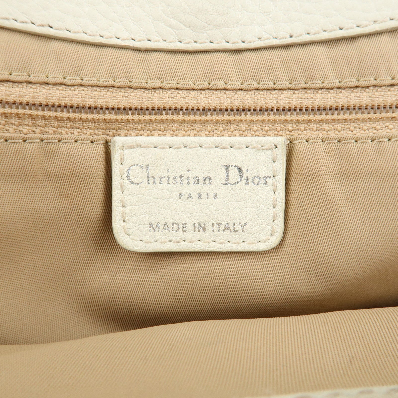 Christian Dior Canvas Leather Tote Bag Beige White Used