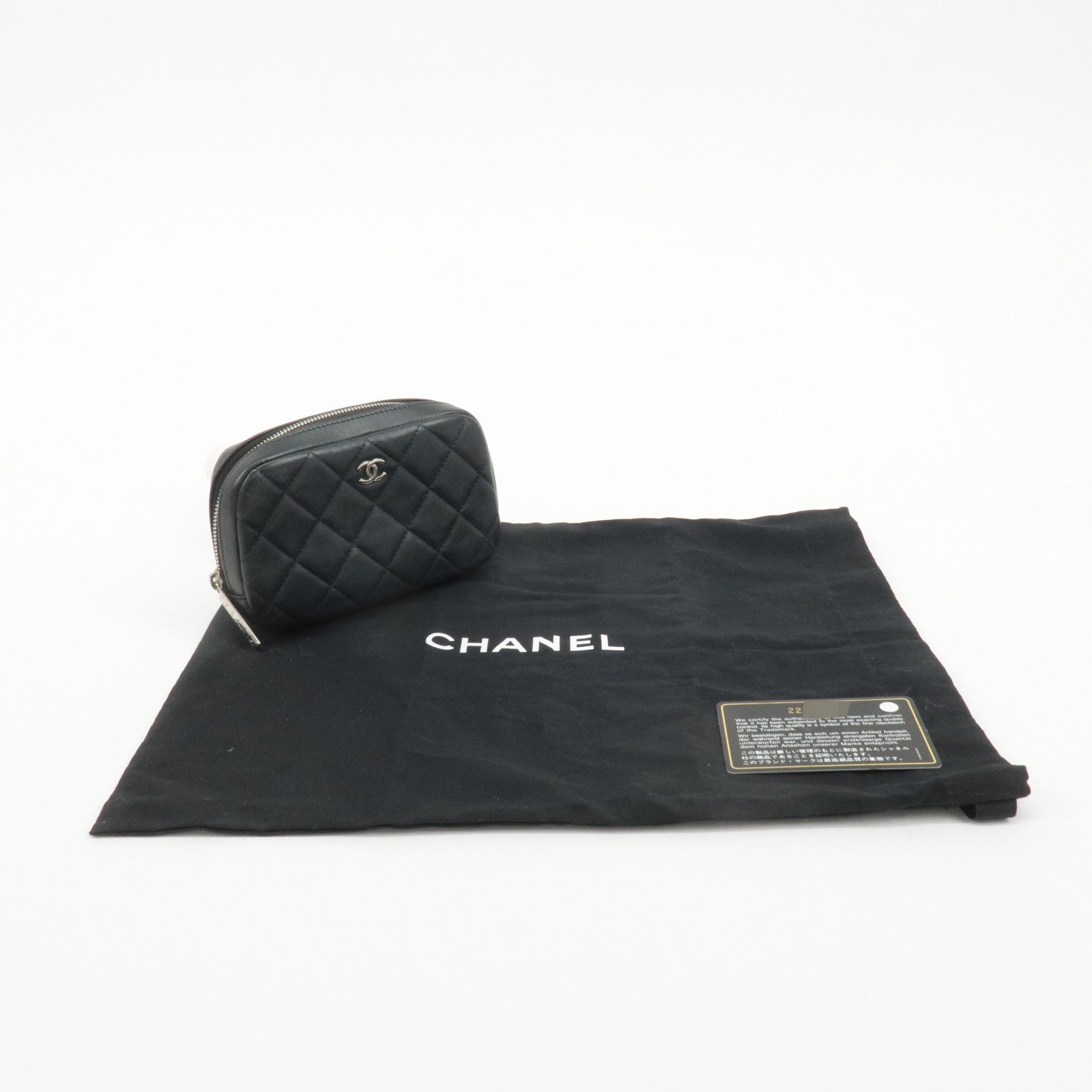 CHANEL Matelasse Lamb Skin Cosmetic Pouch Clutch Black A80909 Used