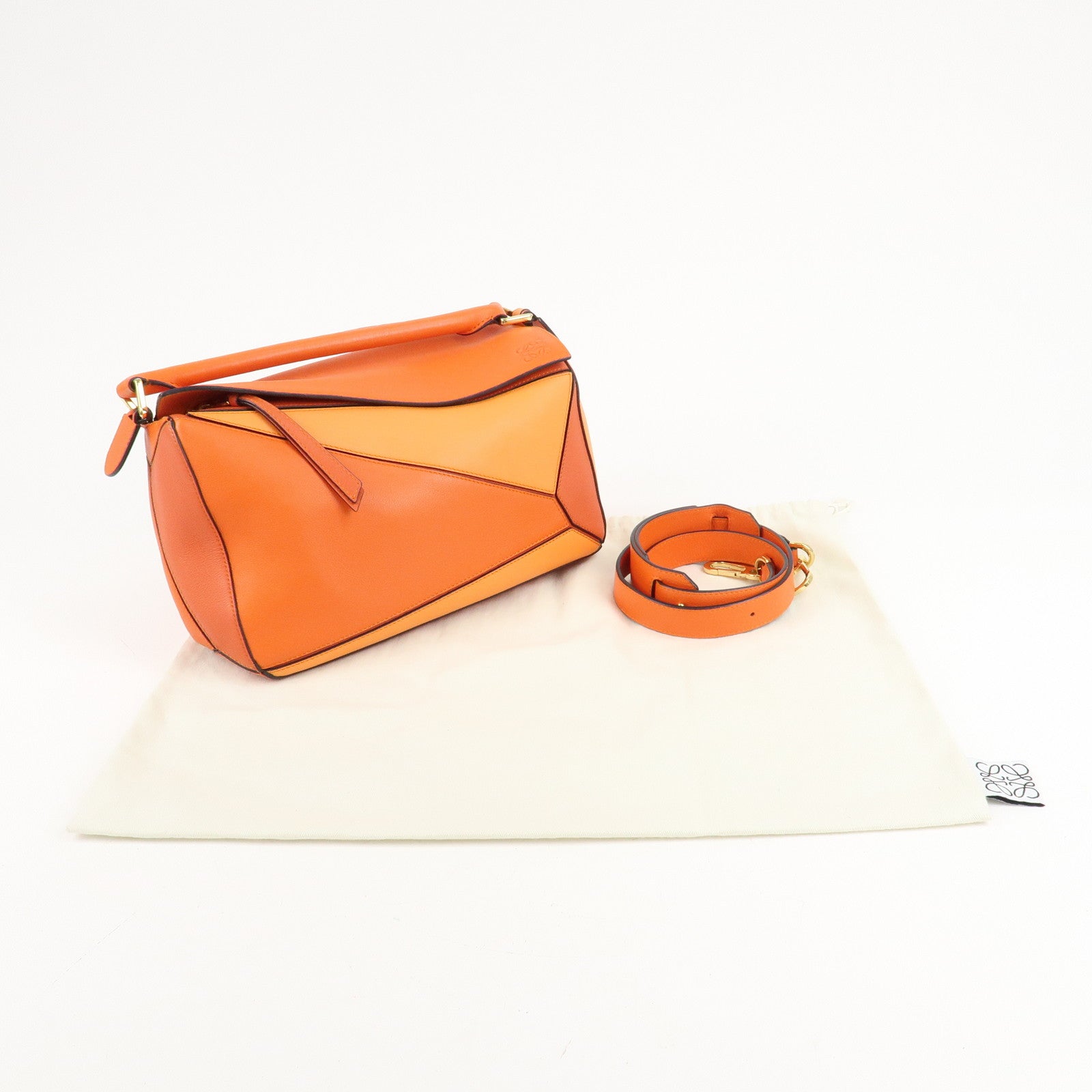 LOEWE Leather Puzzle Bag Medium 2Way Bag Shoulder Bag Orange