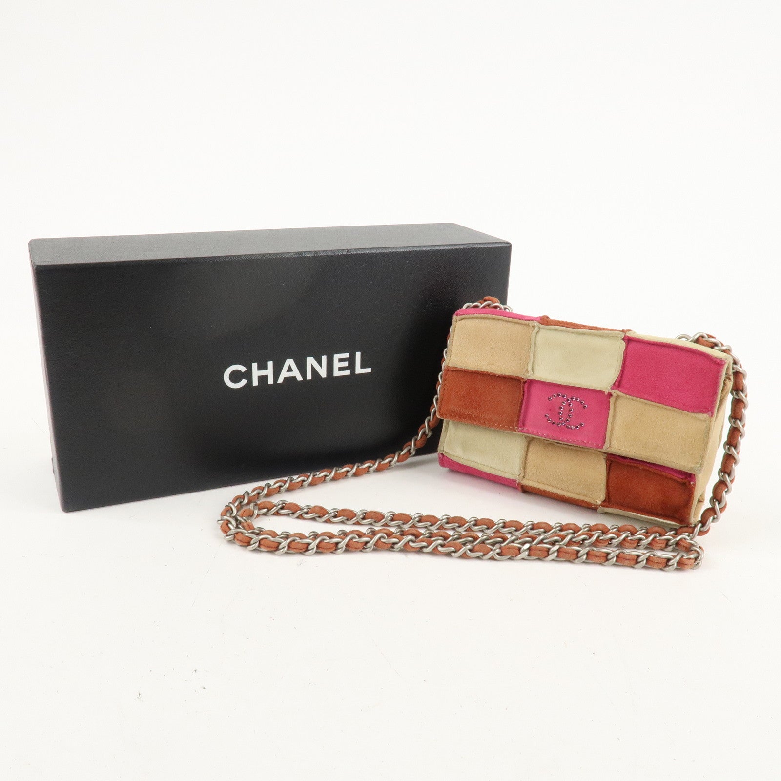 CHANEL COCO Mark Suede Mini Shoulder Bag Beige Pink Brown Used