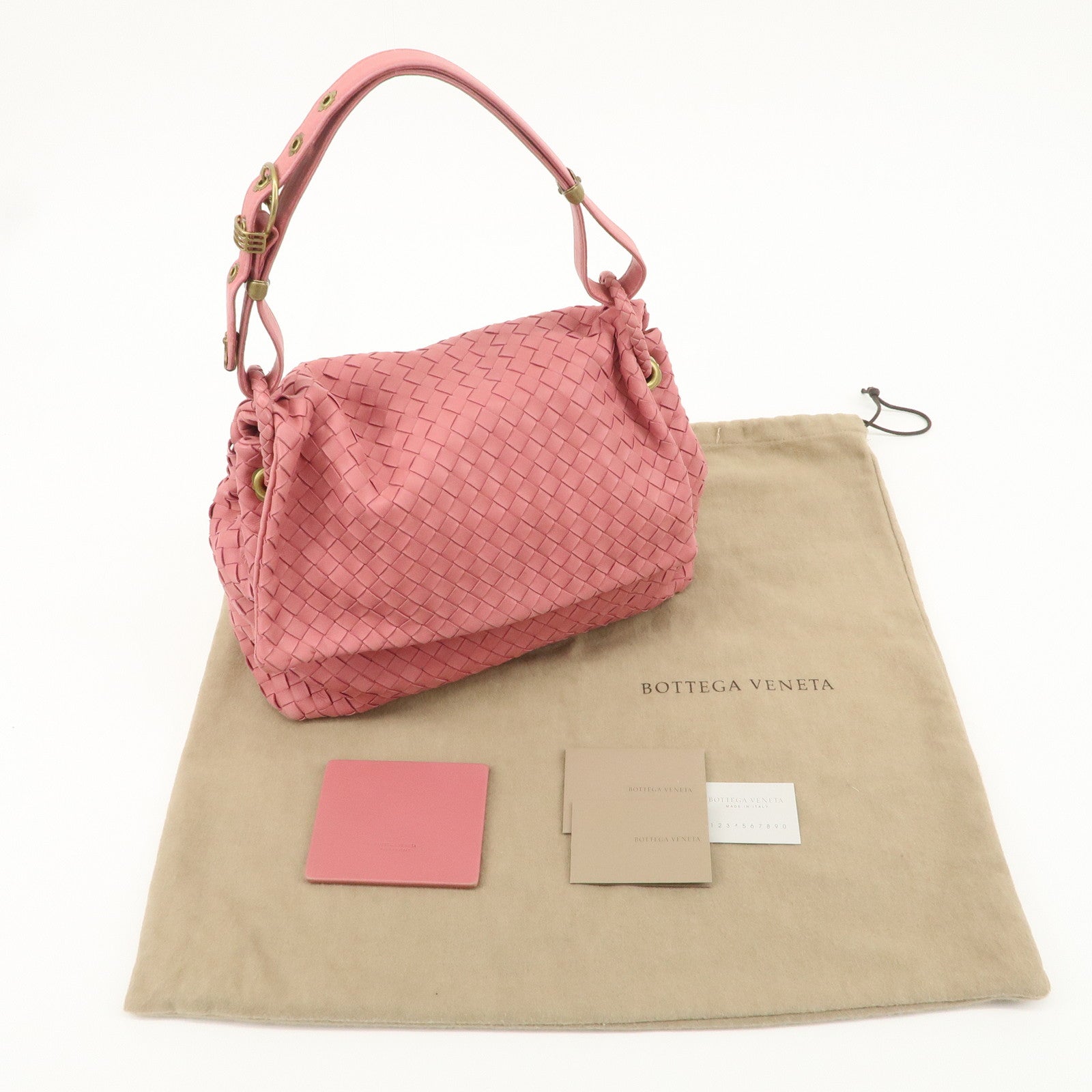 BOTTEGA VENETA Intrecciato Leather Shoulder Bag Pink 162117