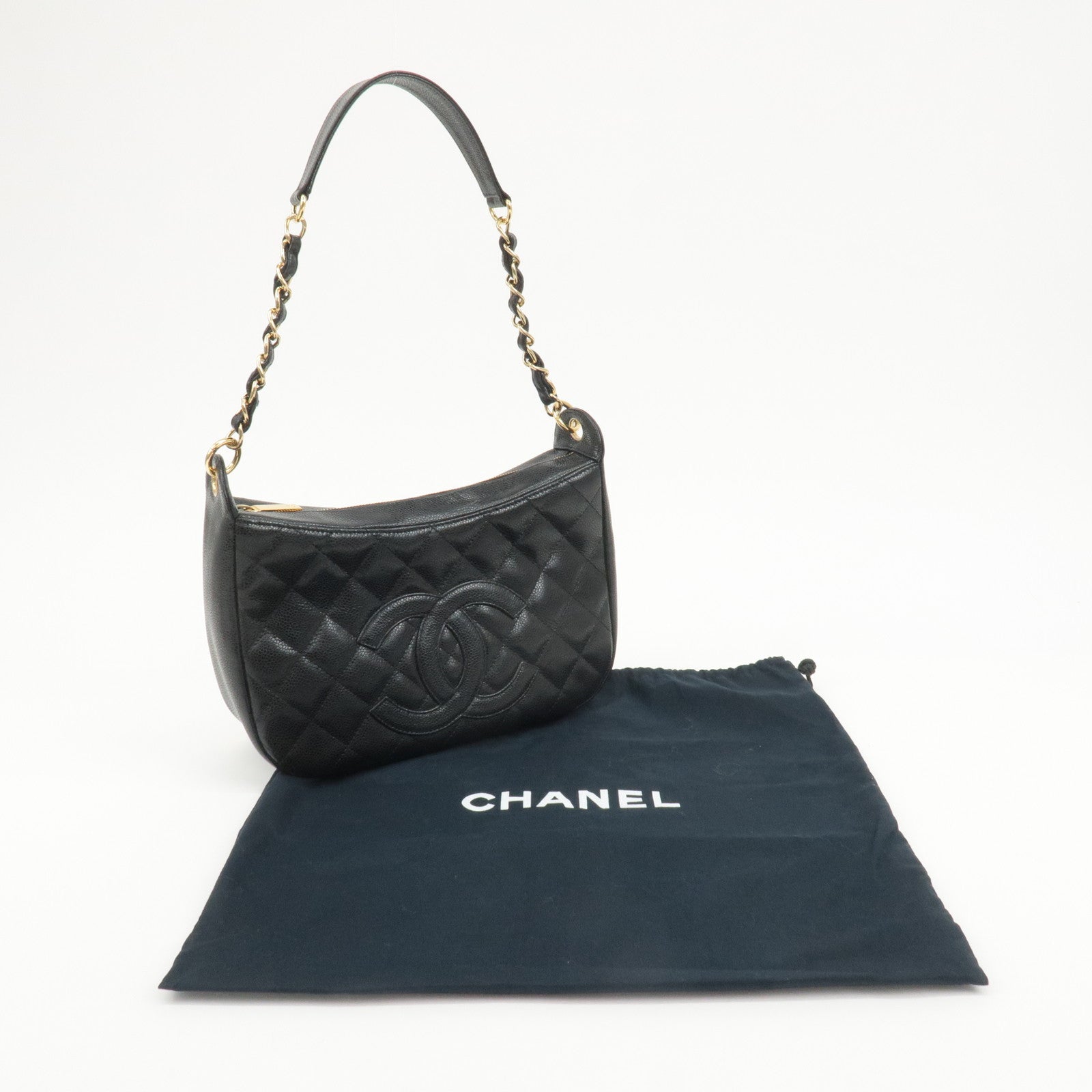 CHANEL Matelasse Caviar Skin Chain Shoulder Bag Black A20993 Used