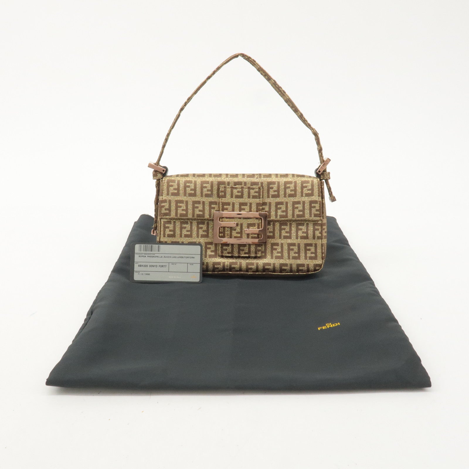 FENDI Mini Mamma Baguette Zucchino Canvas Hand Bag Gold 8BK005