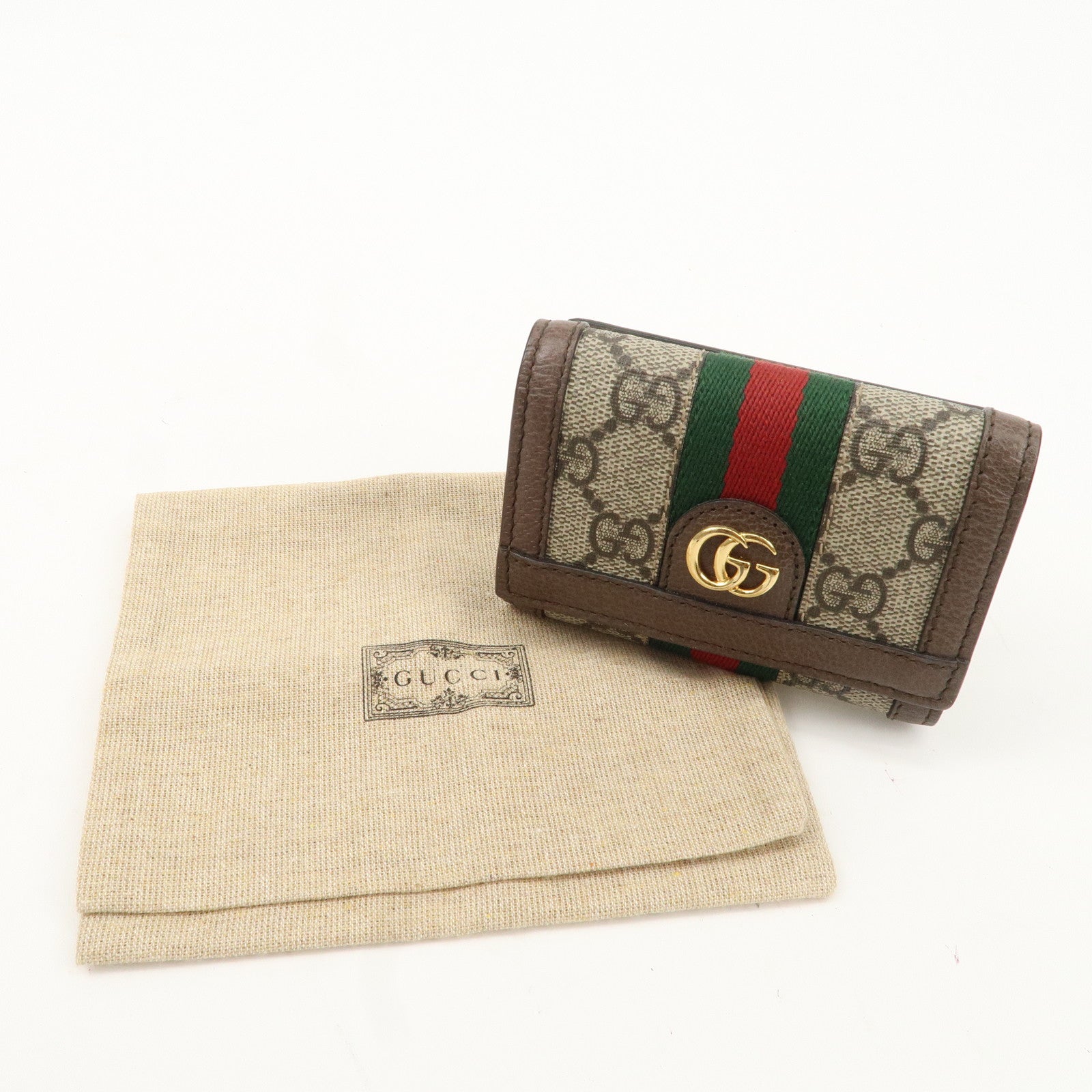 GUCCI Ophidia GG Supreme Leather Tri-Fold Compact Wallet 644334 Used