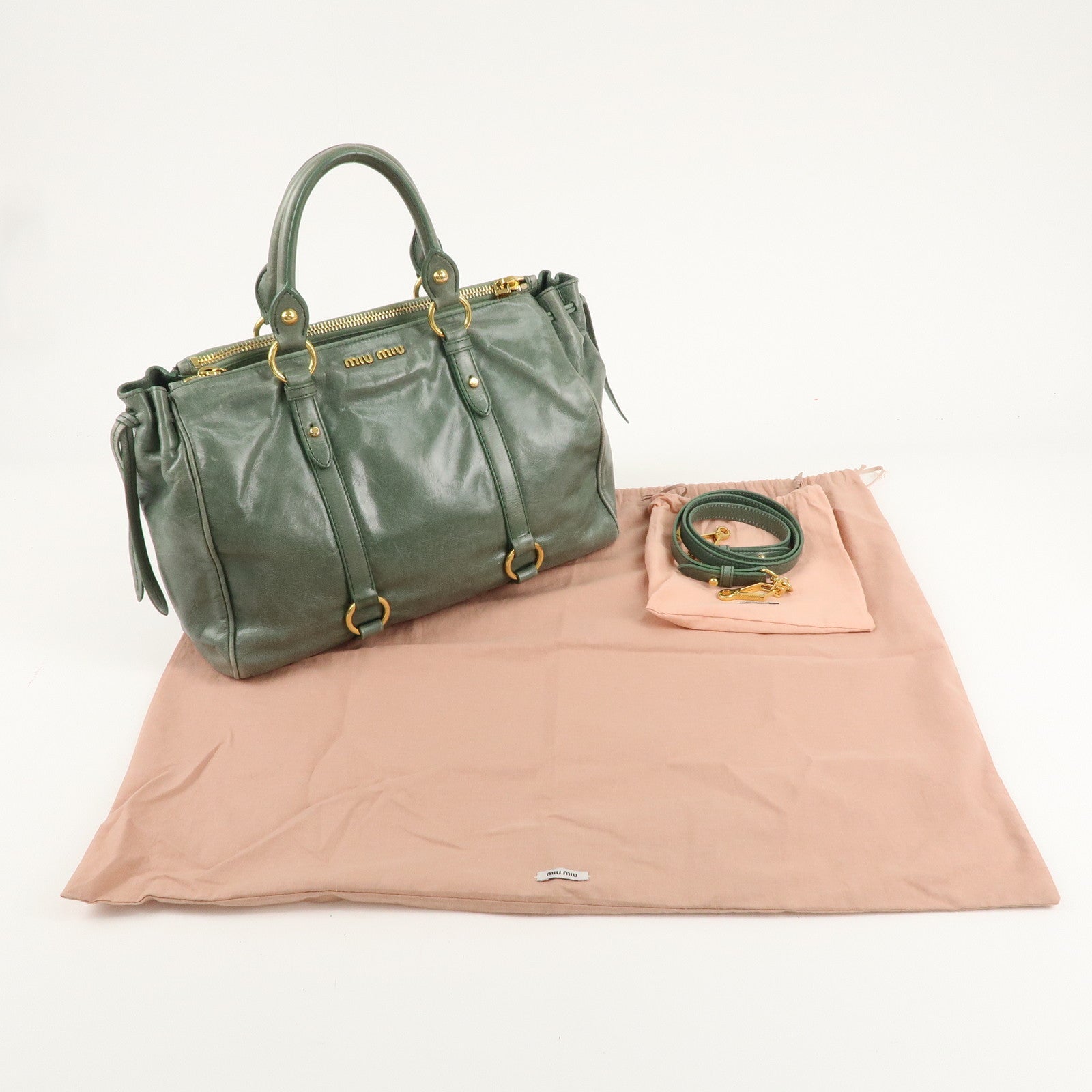 MIU MIU Leather 2Way Bag Hand Bag Shoulder Bag Green