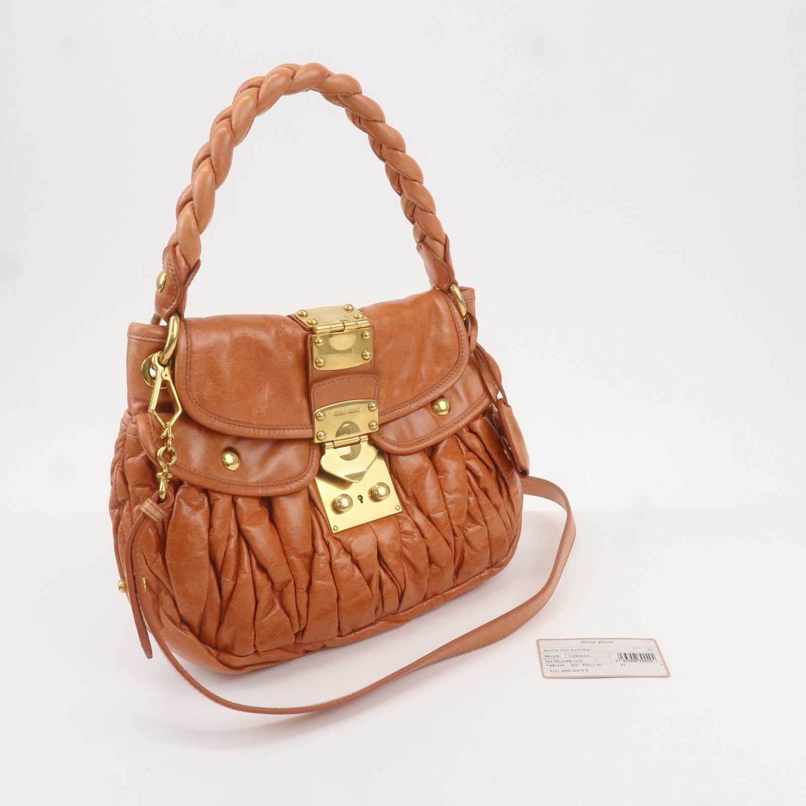 MIU MIU Matelasse Leather 2Way Shoulder Bag Brown RR1358