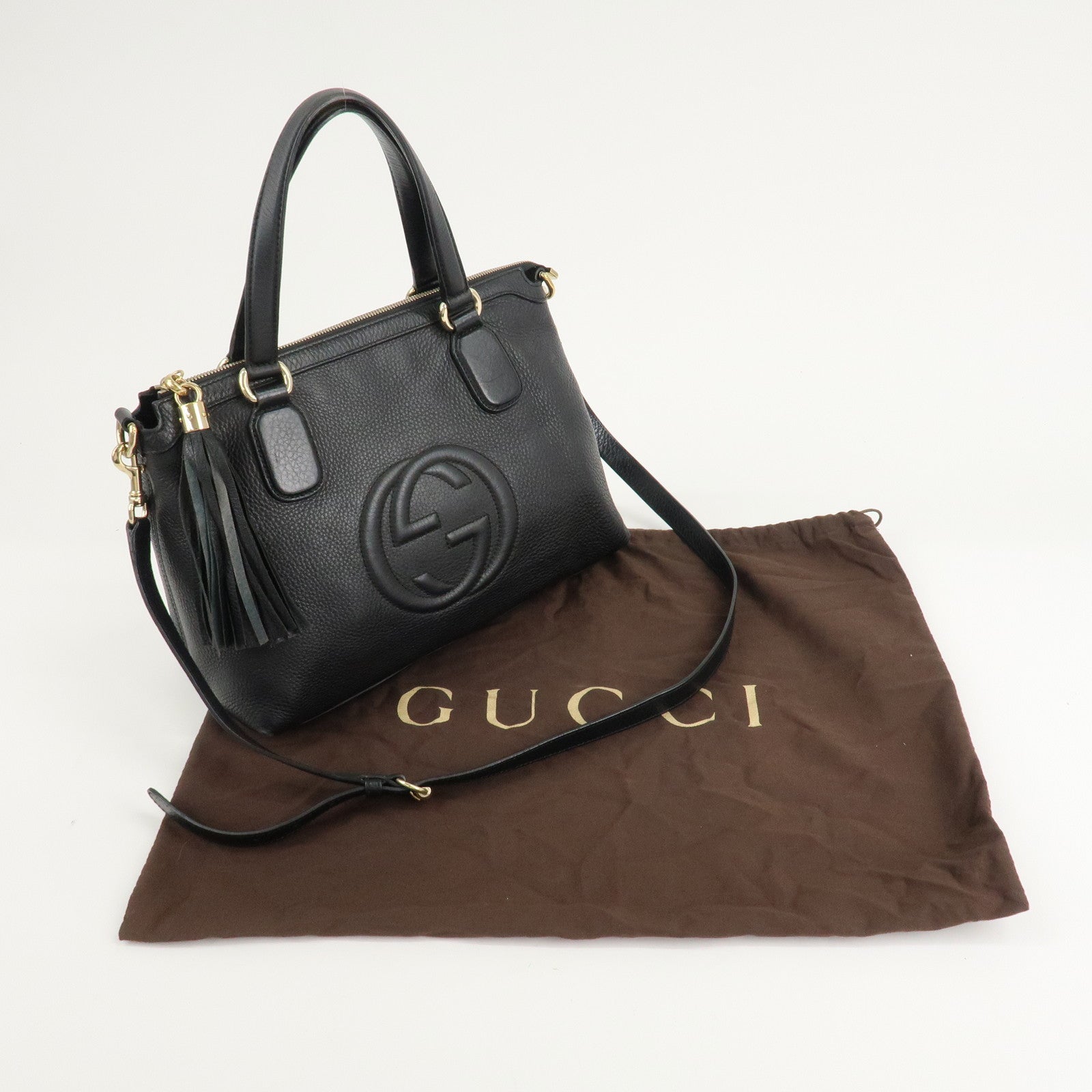 GUCCI SOHO Interlocking G Leather 2Way Shoulder Bag Black 308362 Used