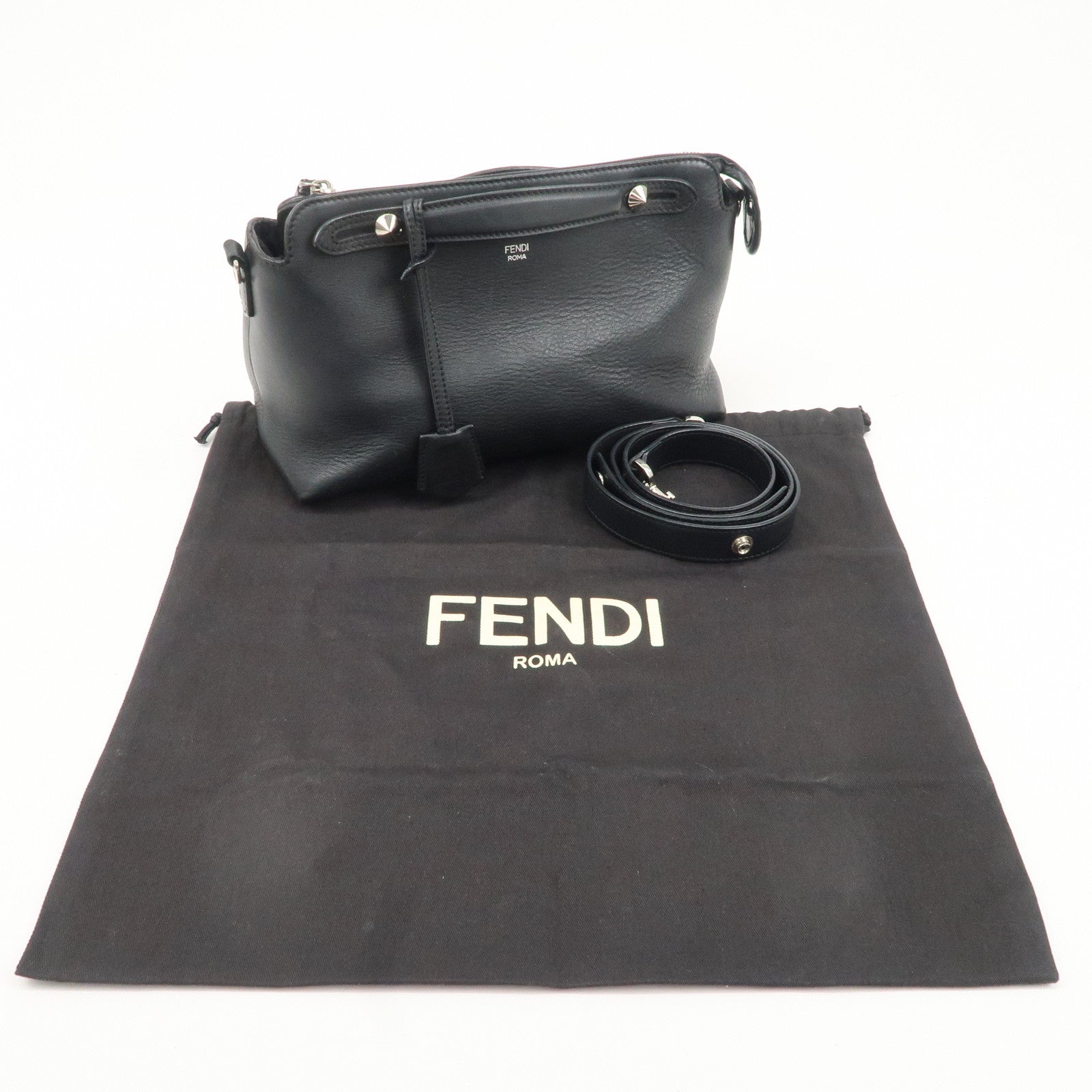 FENDI Bay The Way Leather 2Way Bag Shoulder Bag Black 8BL124 Used