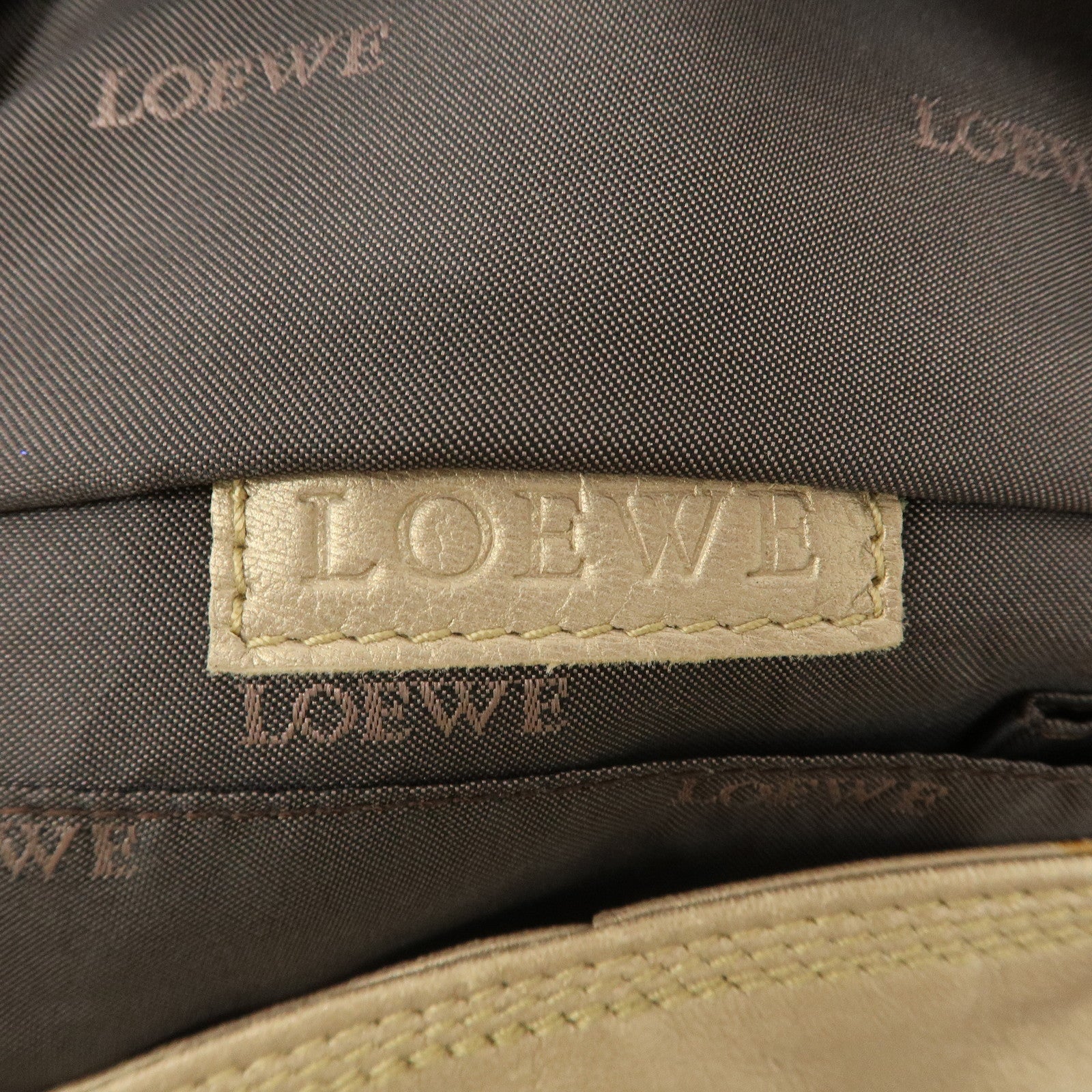 LOEWE Anagram Leather Nappa Aire Hand Bag Gold Used