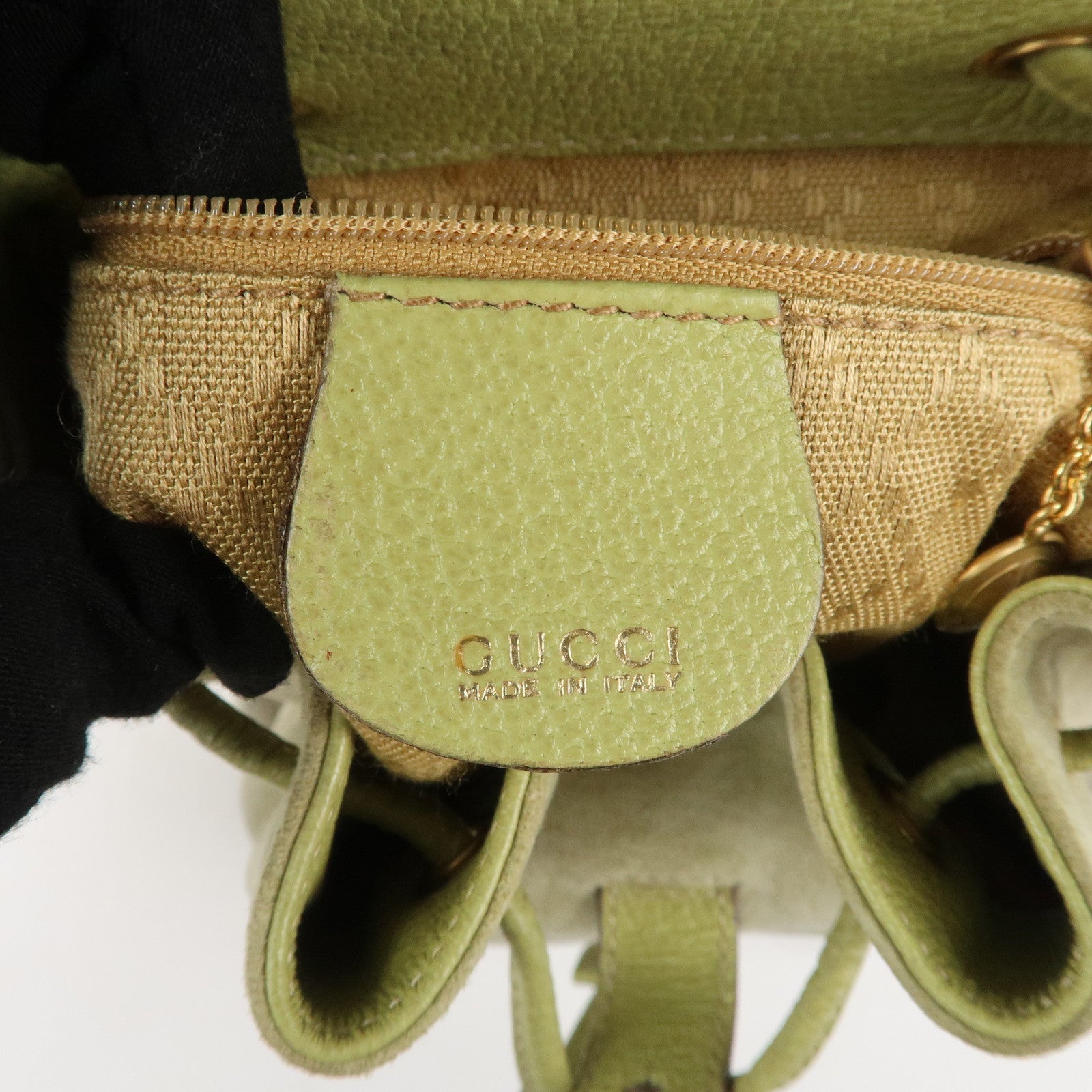 GUCCI Bamboo Suede Leather Backpack Light Green 003.1956.0030