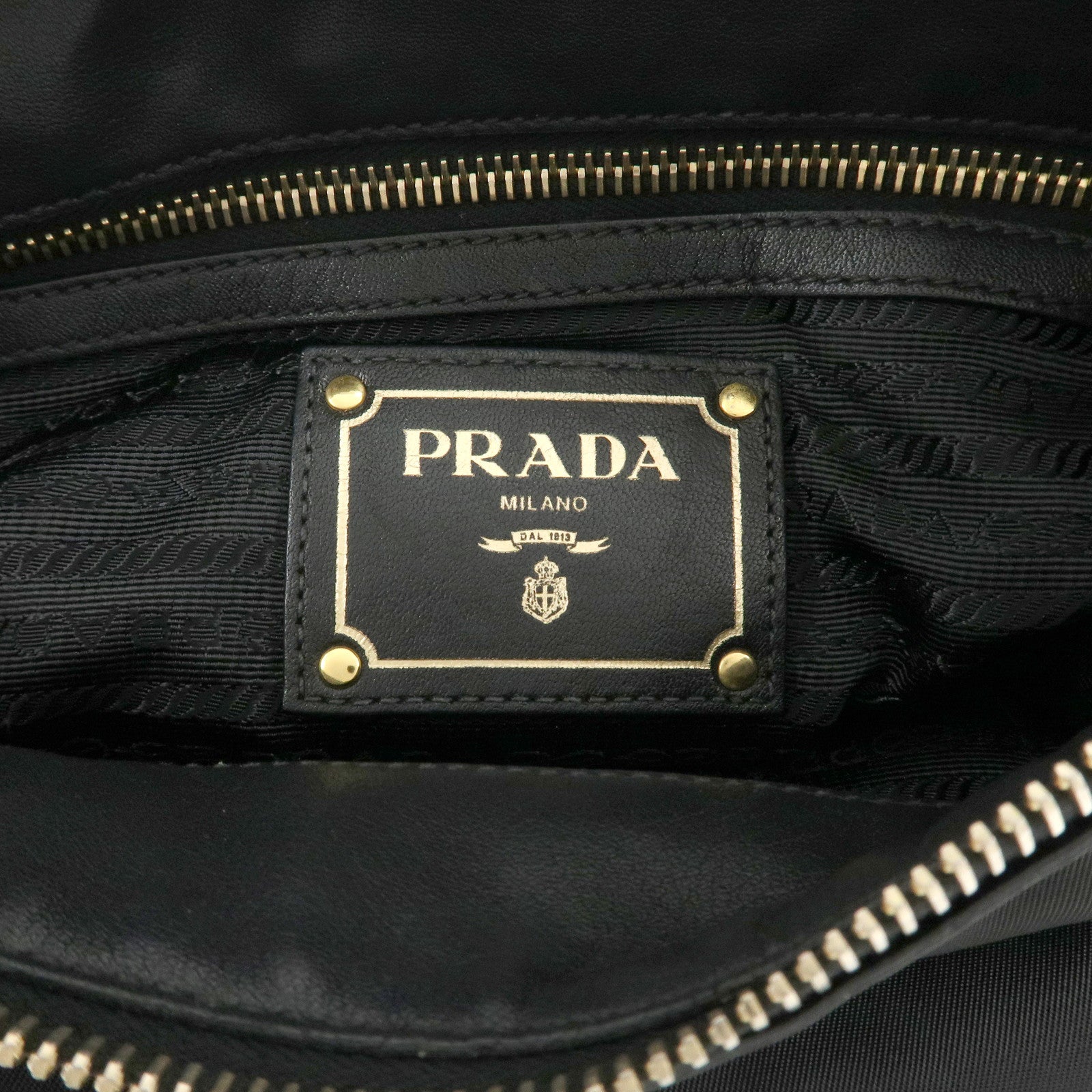 PRADA Nylon Leather Shoulder Bag Black Gold Hardware