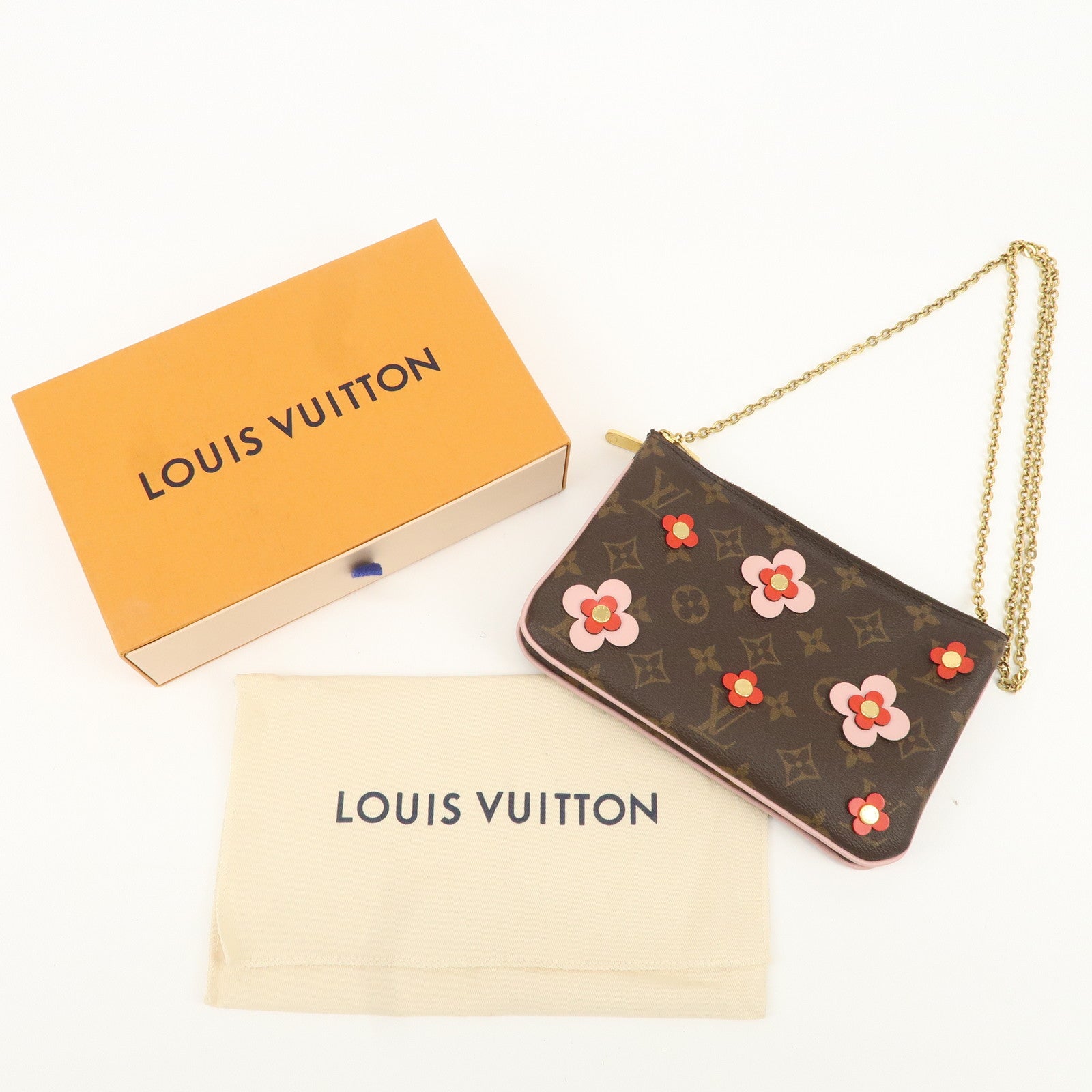 Louis Vuitton Monogram Pochette Double Zip Bag FLower M63905 Used