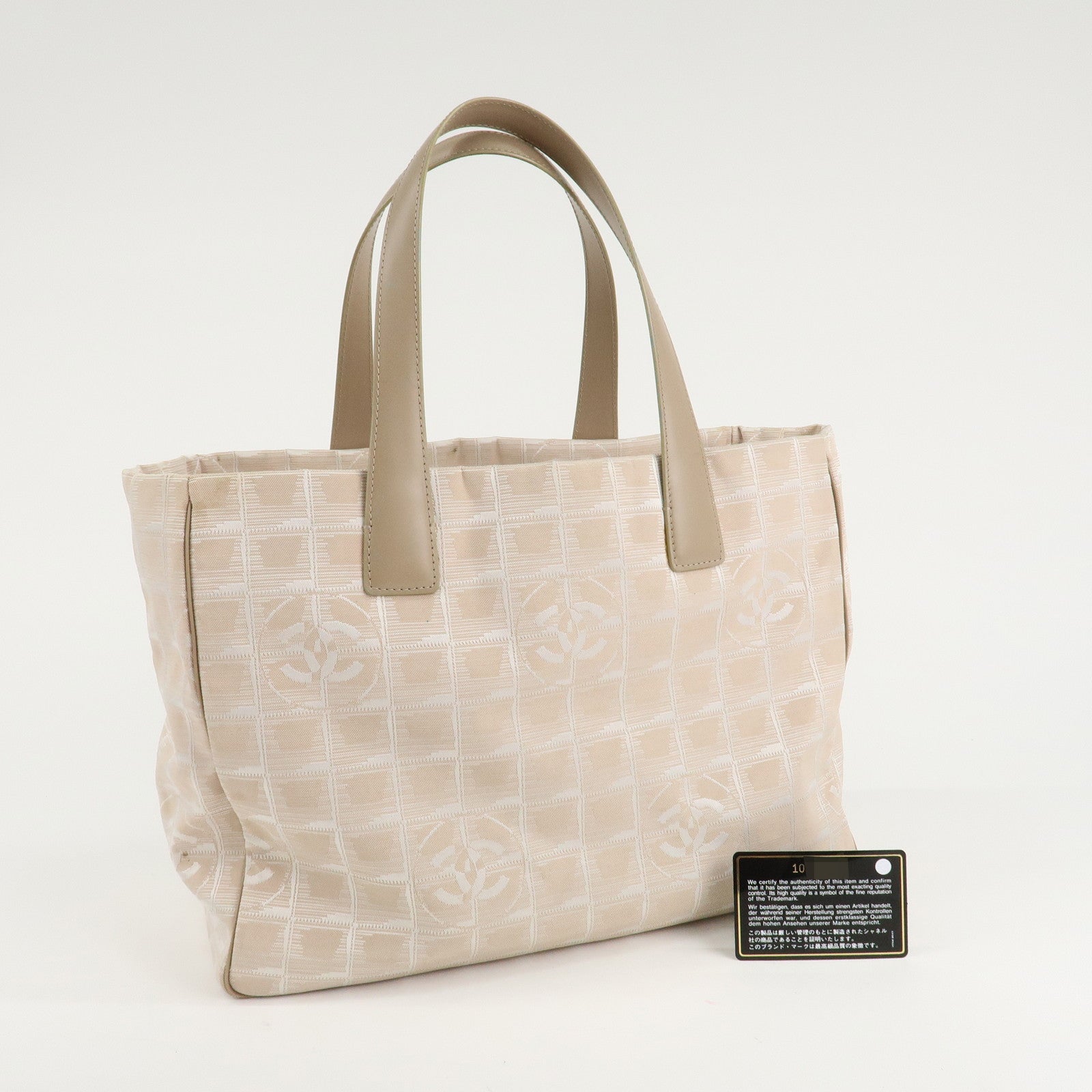 CHANEL Travel Line Nylon Jacquard Leather Tote Bag MM Beige A15991