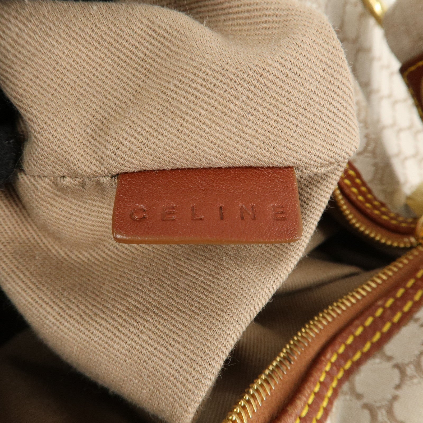 CELINE C Macadam Canvas Leather Shoulder Bag Hand Bag Beige Brown Used