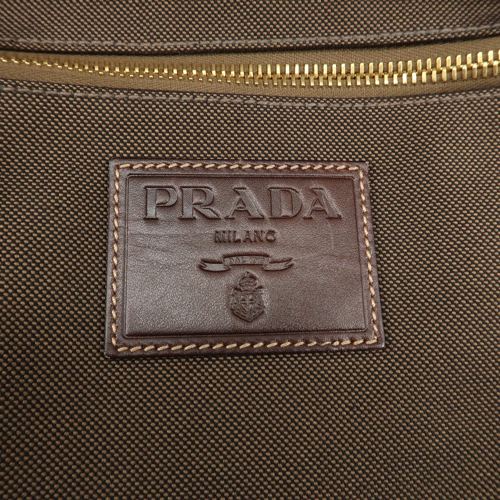 PRADA Logo Jaquard Leather Tote Bag Hand Bag Brown