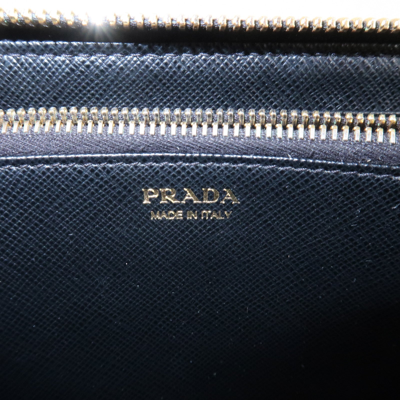 PRADA Saffiano Leather Round Zipper Long Wallet Black 1M0506 Used