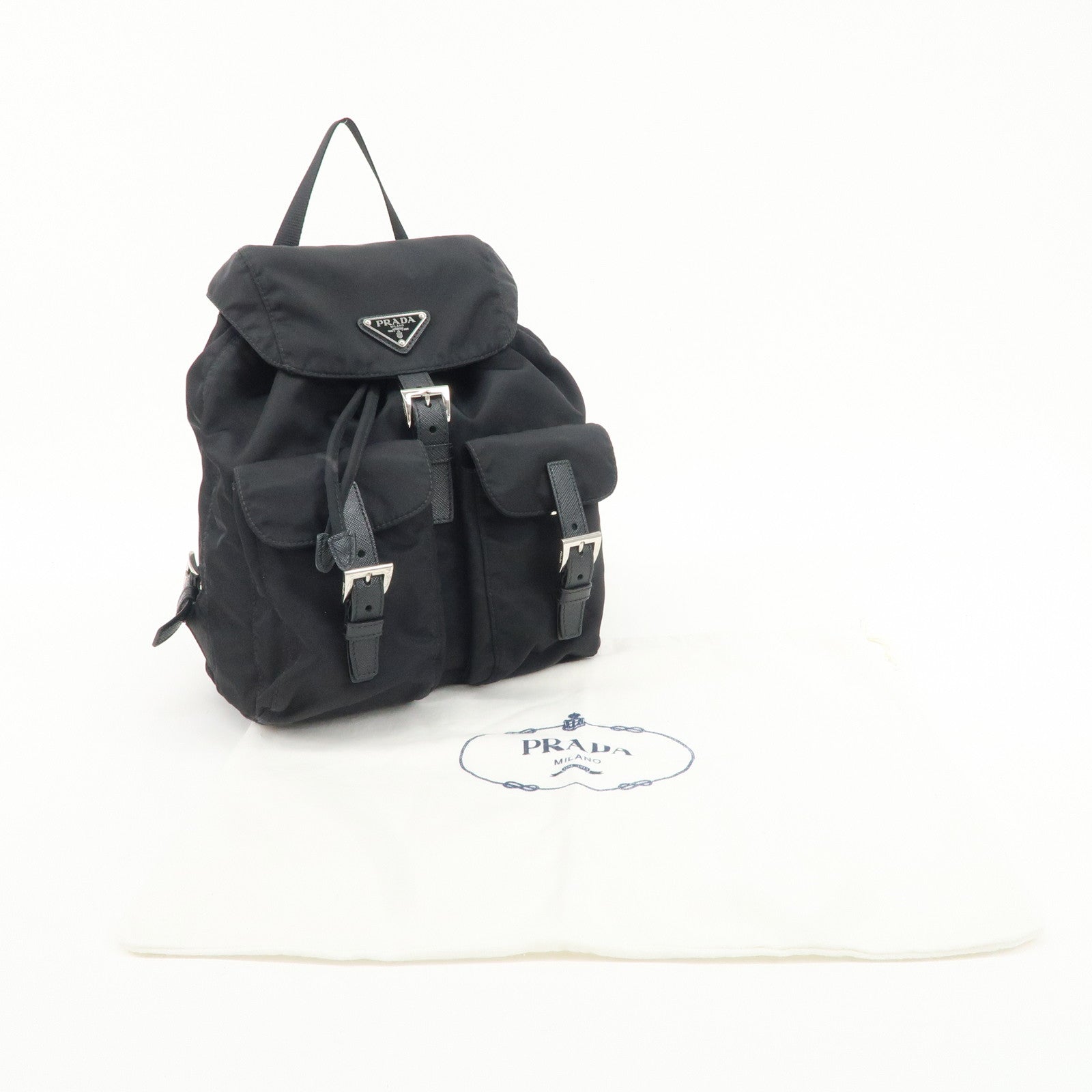 PRADA Logo Nylon Lether Back Pack Ruck Sack Black