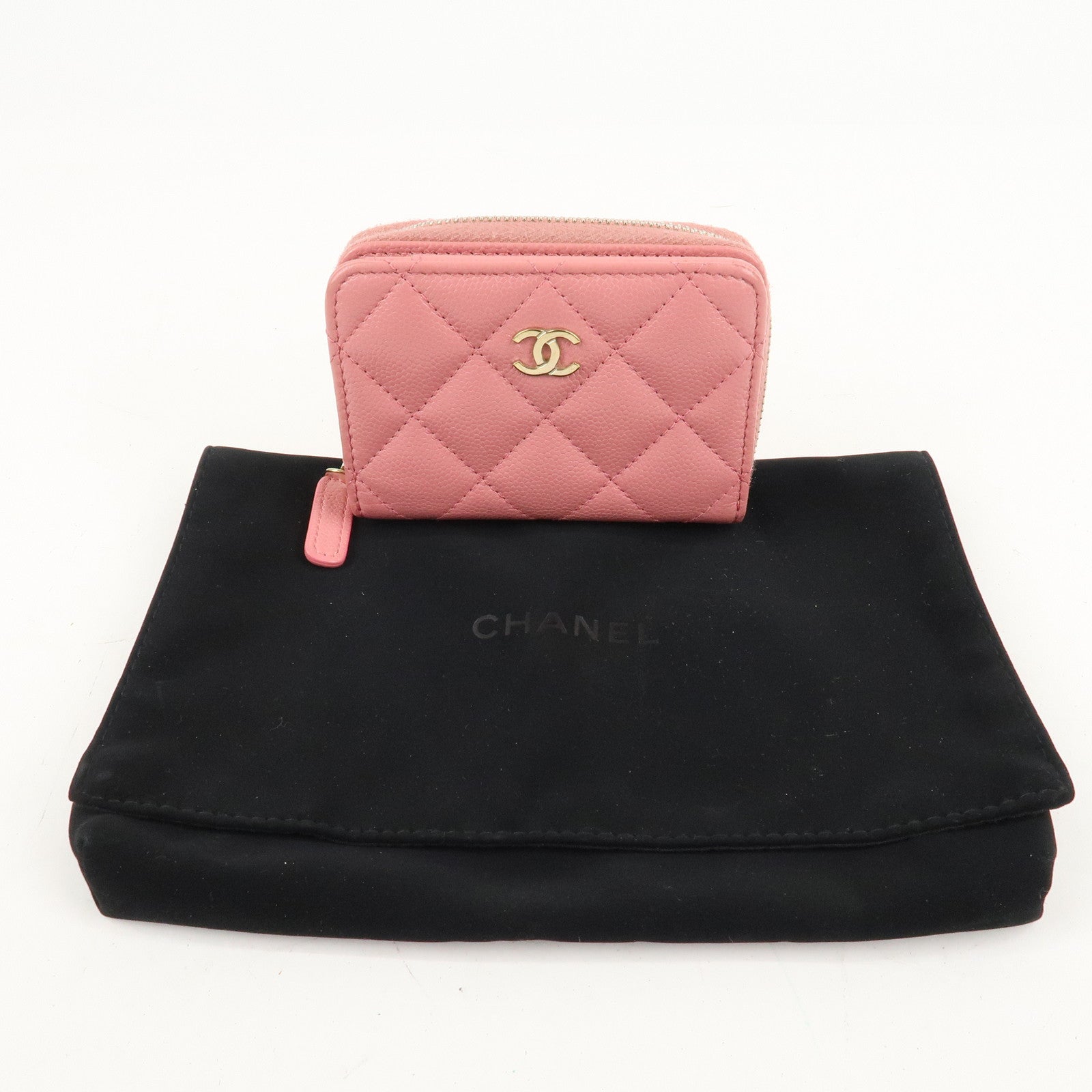 CHANEL Matelasse Caviar Skin Zippy Around Coin Case Pink Used