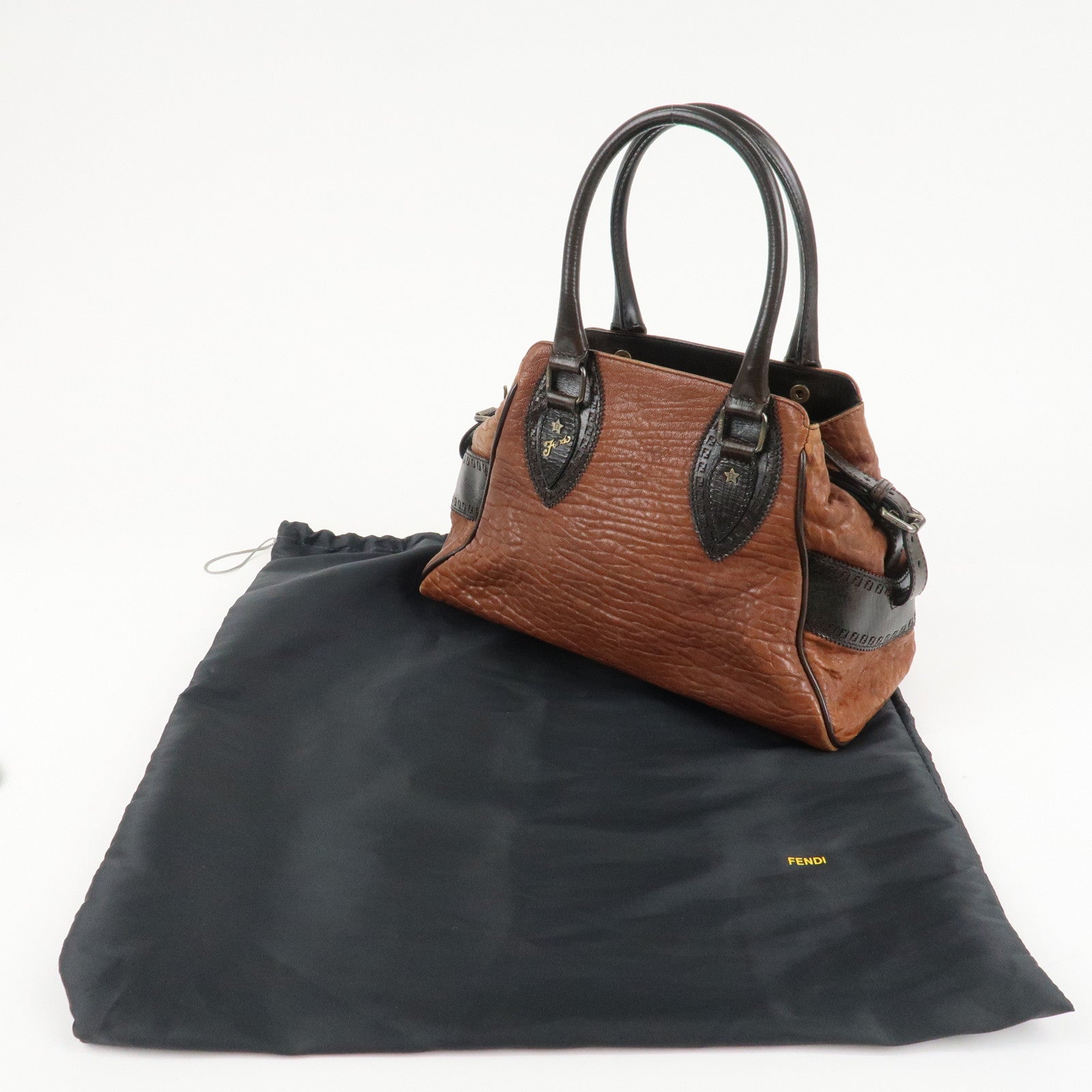 FENDI Ethnico Zucca Canvas Leather Tote Bag Brown 8BN157