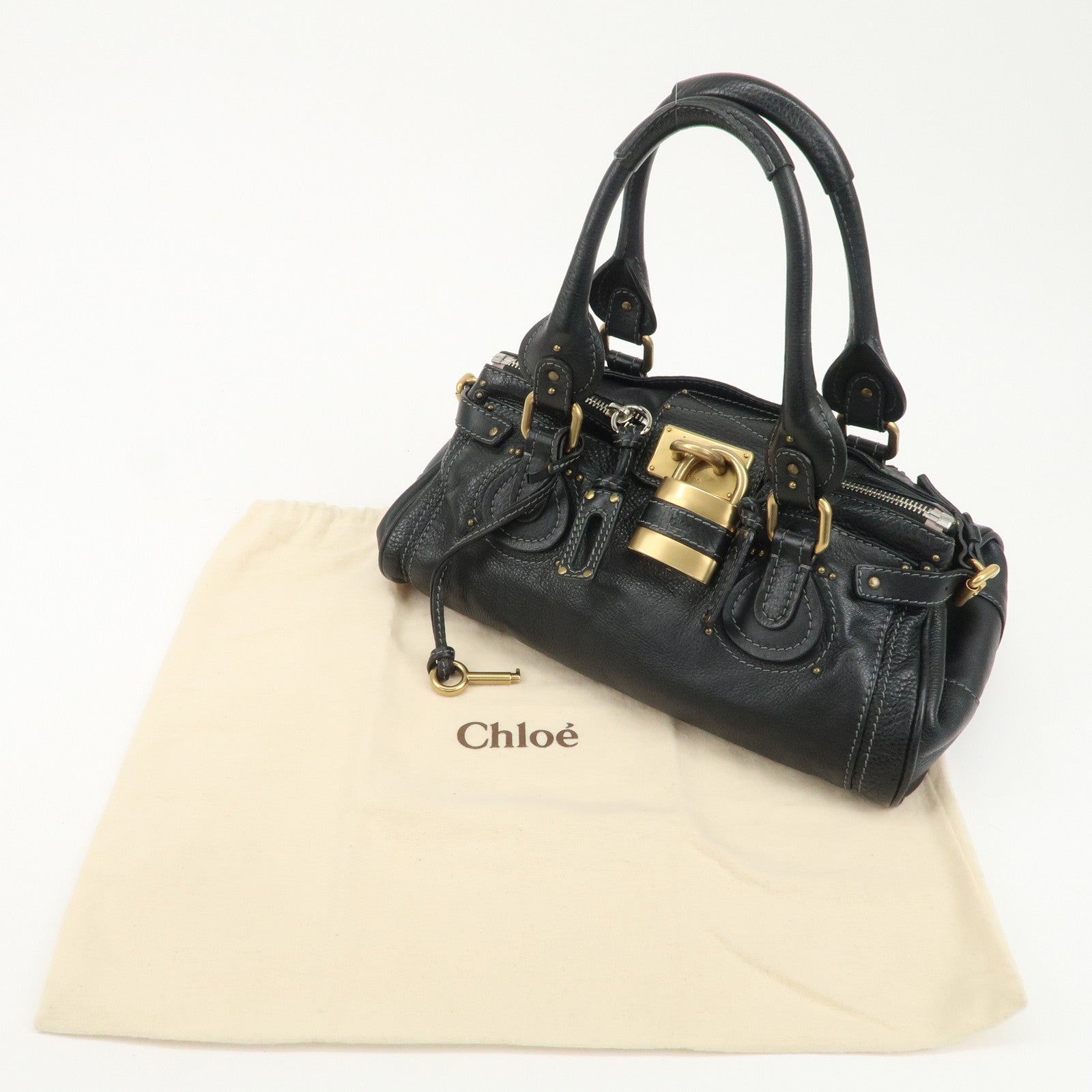 Chloe Paddington Leather Hand Bag Black Gold Hardware