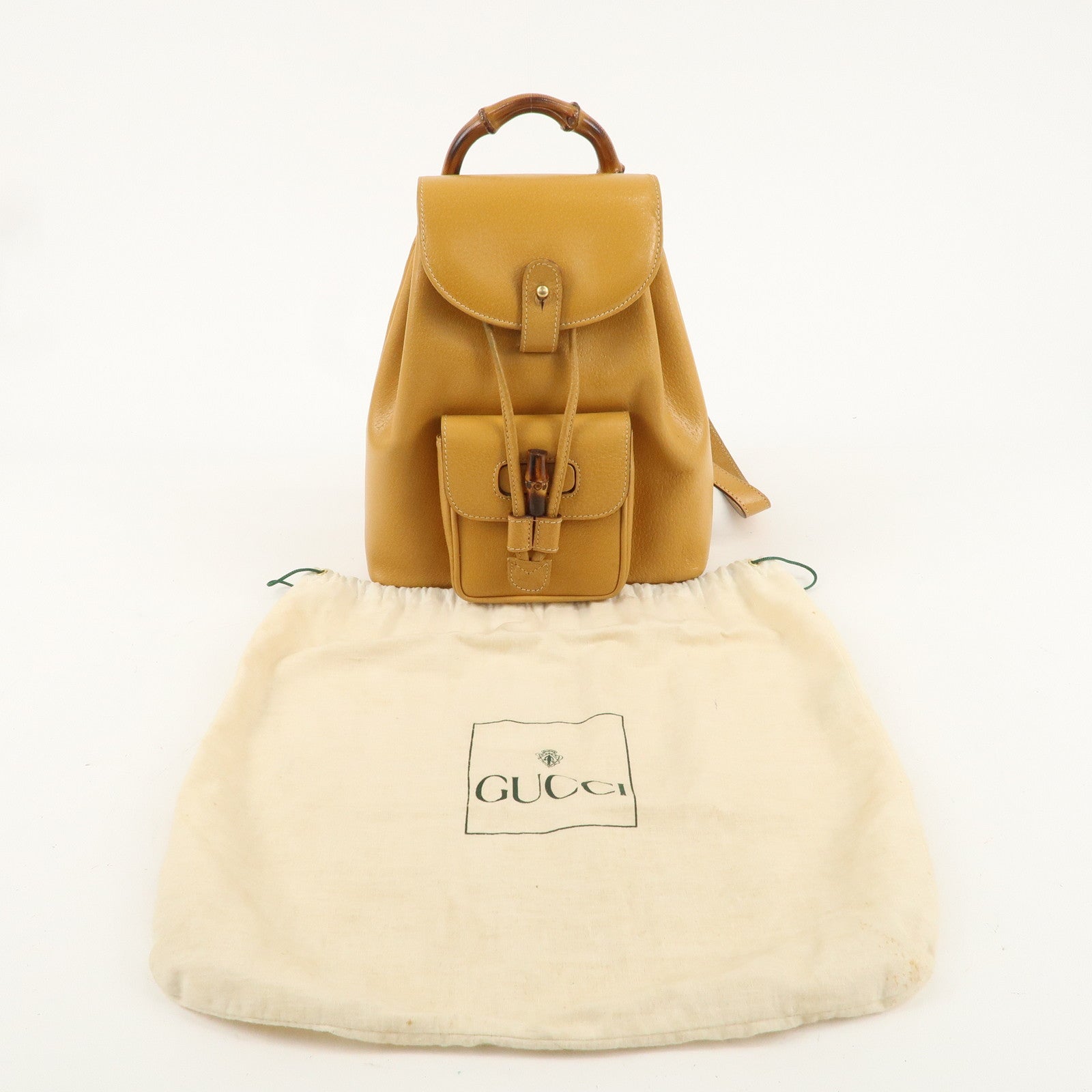 GUCCI Bamboo Leather Mini Backpack Ruck Sack Beige 003.1705