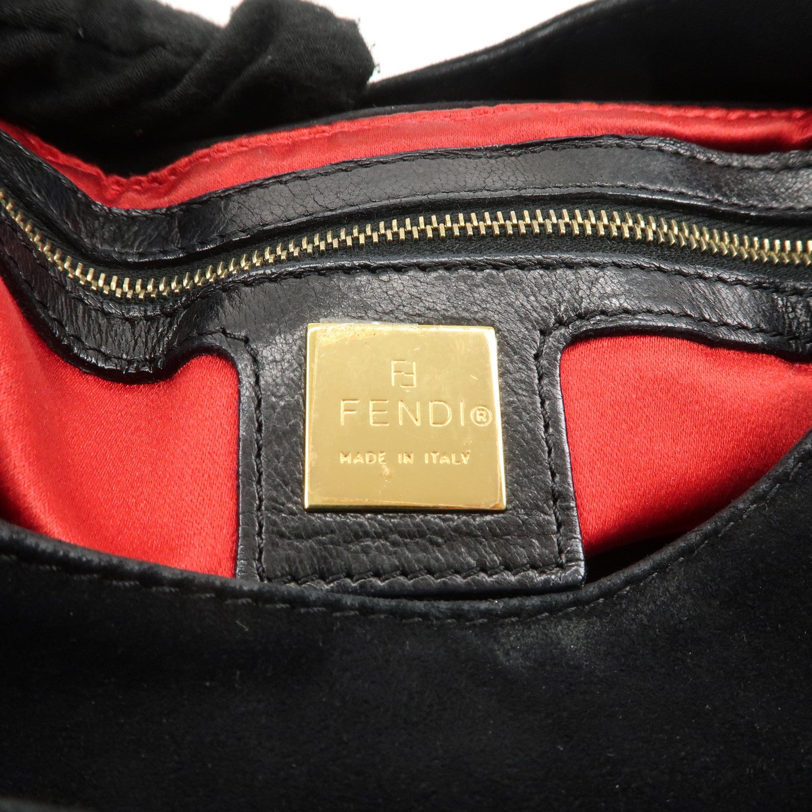 FENDI Suede Leather Shoulder Bag Black 26569 Used