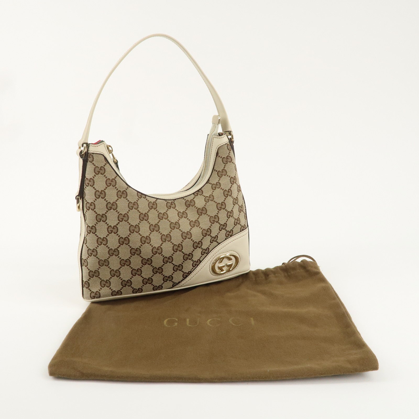 GUCCI Abbey Interlocking G GG Canvas Leather Shoulder Bag 182489