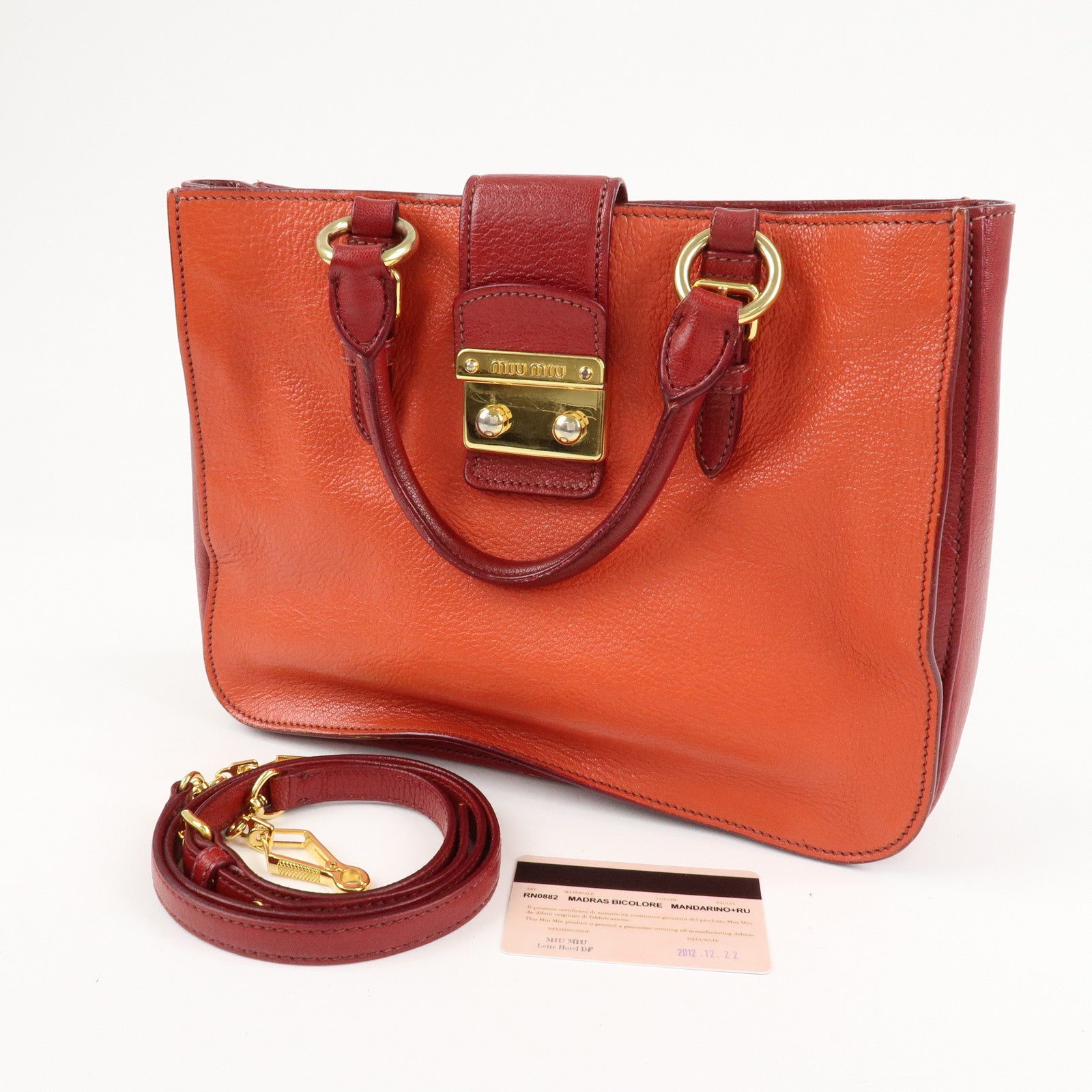 MIU MIU Leather MADRAS BICOLORE 2WAY Bag Hand Bag Orange