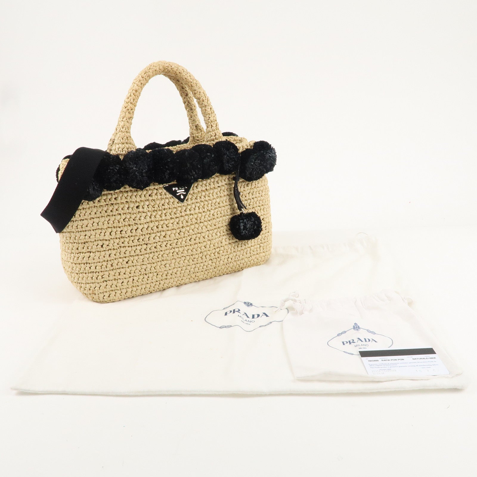 PRADA Raffia 2Way Bag Straw Bag Hand Bag Beige 1BG889