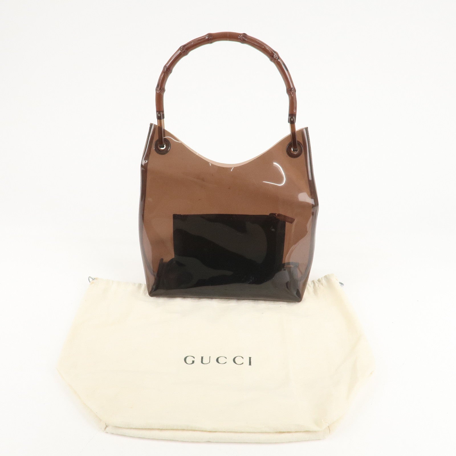 GUCCI Bamboo Vinyl Leather Shoulder Bag Clear Brown 001.2113.1880 Used