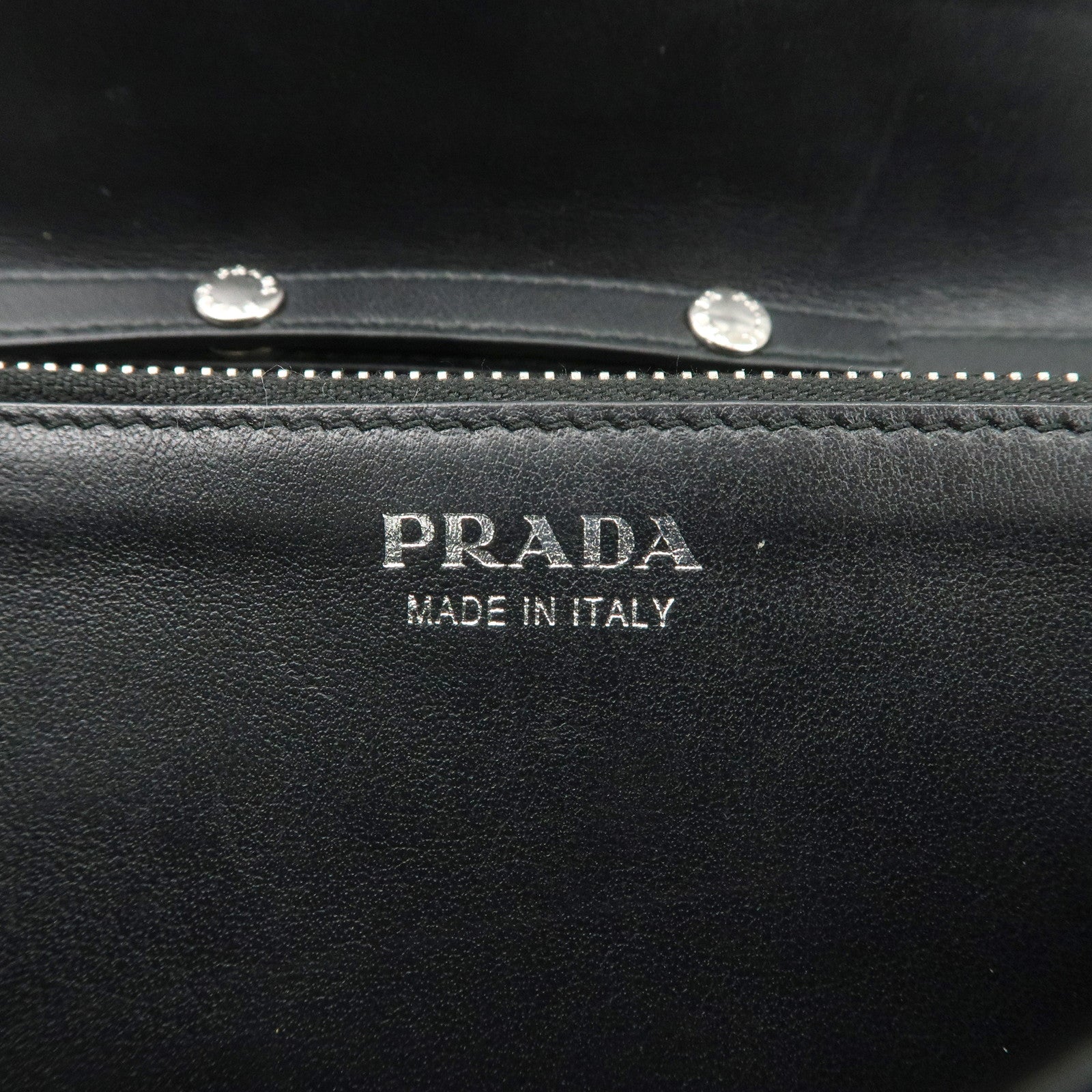 PRADA Grommet Nylon Leather Chain Long Wallet Black Silver HDW Used