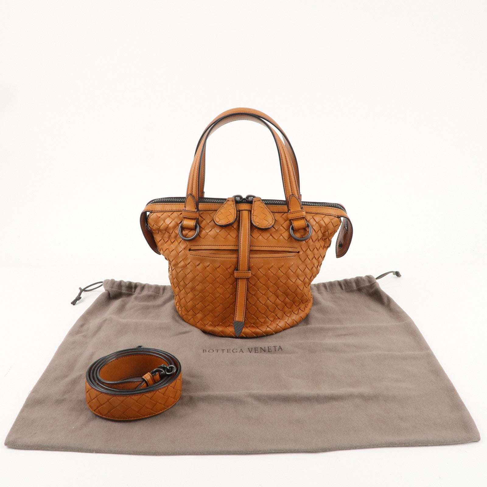 BOTTEGA VENETA Intrecciato Leather Tambura 2Way Bag Brown 535263