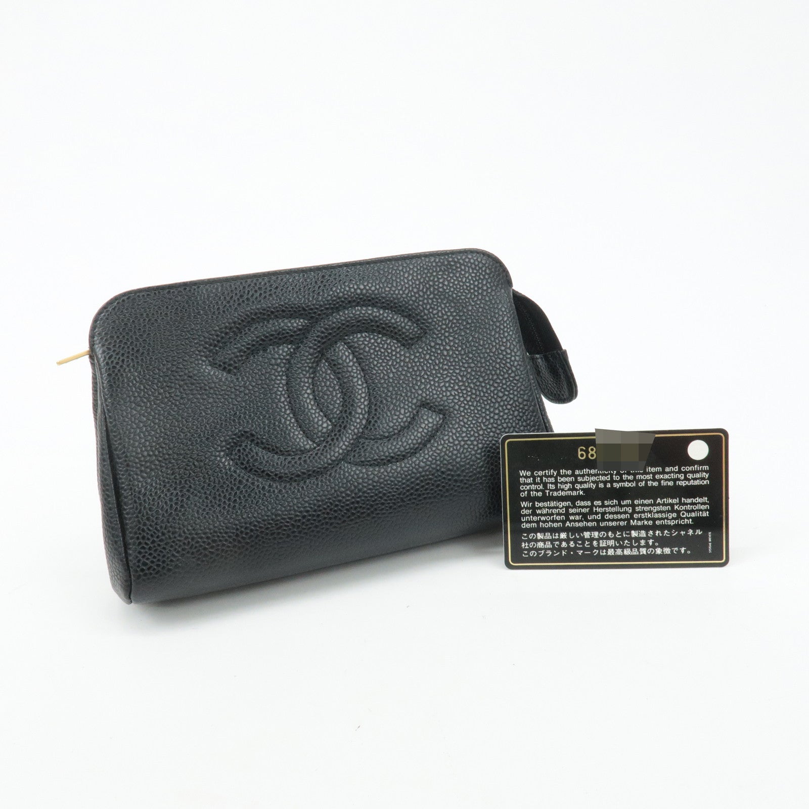 CHANEL Caviar Skin Cosmetic Pouch Black Used