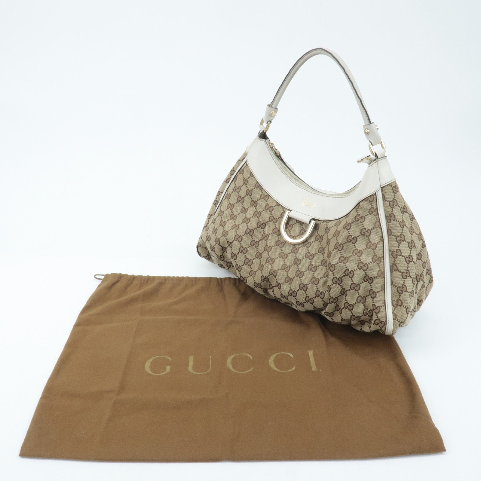 GUCCI Abbey GG Canvas Leather Shoulder Bag Beige White 189833 Used