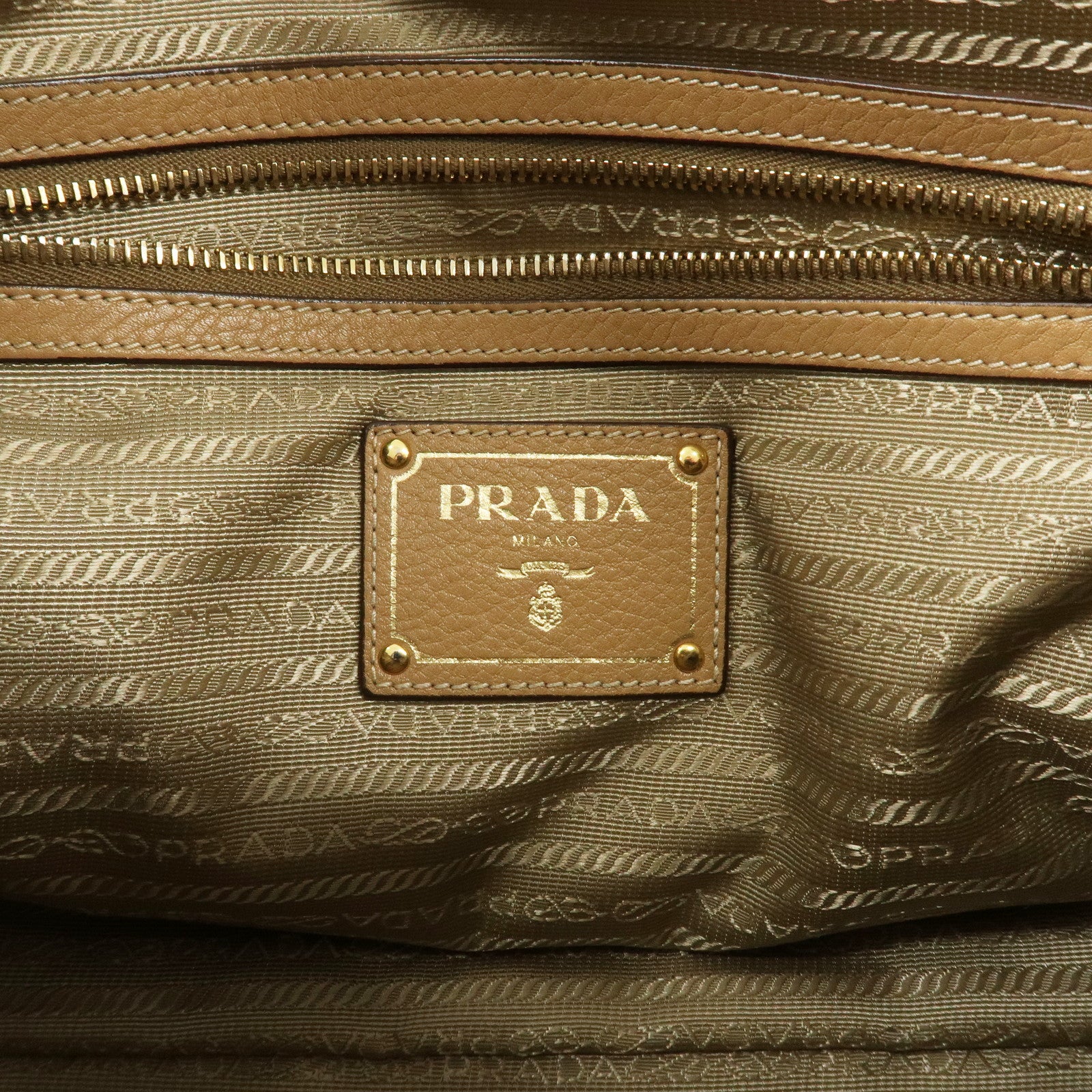 PRADA Logo Leather 2Way Bag Hand Bag Shoulder Bag Beige