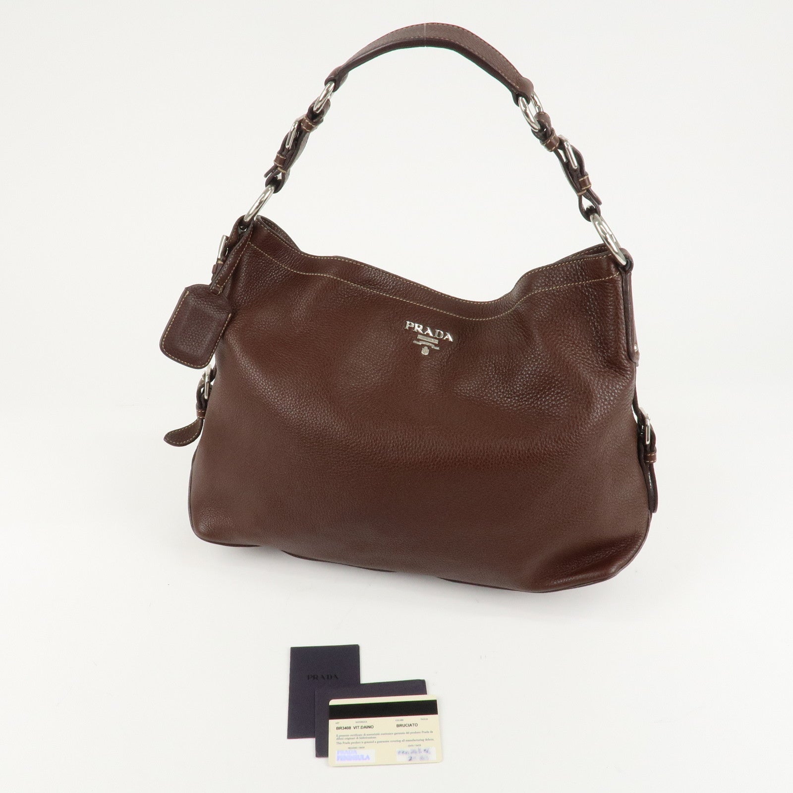 PRADA Leather Shoulder Bag Brown BR3408