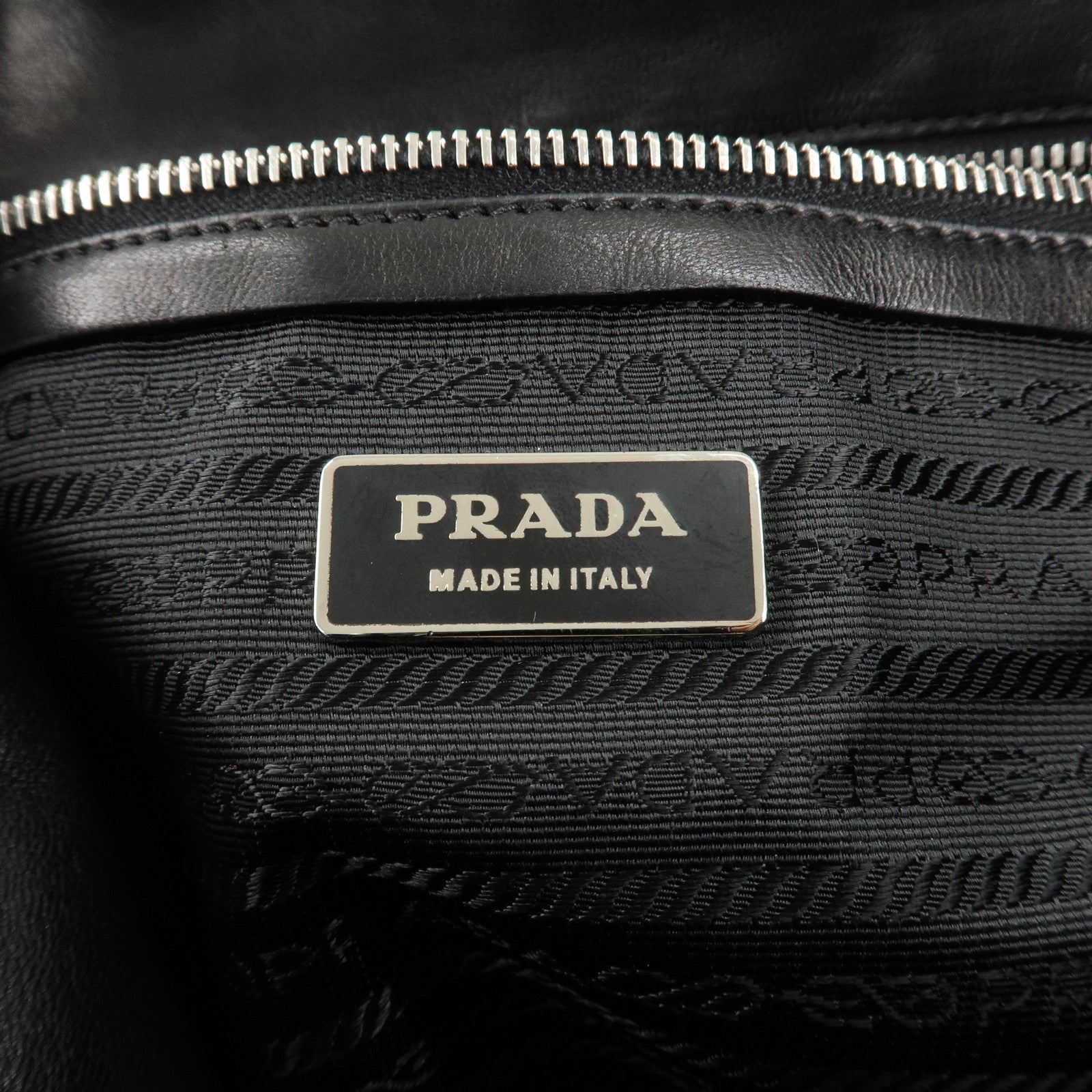 PRADA Nylon Leather Tote Bag Shoulder Bag Black Silver Hardware