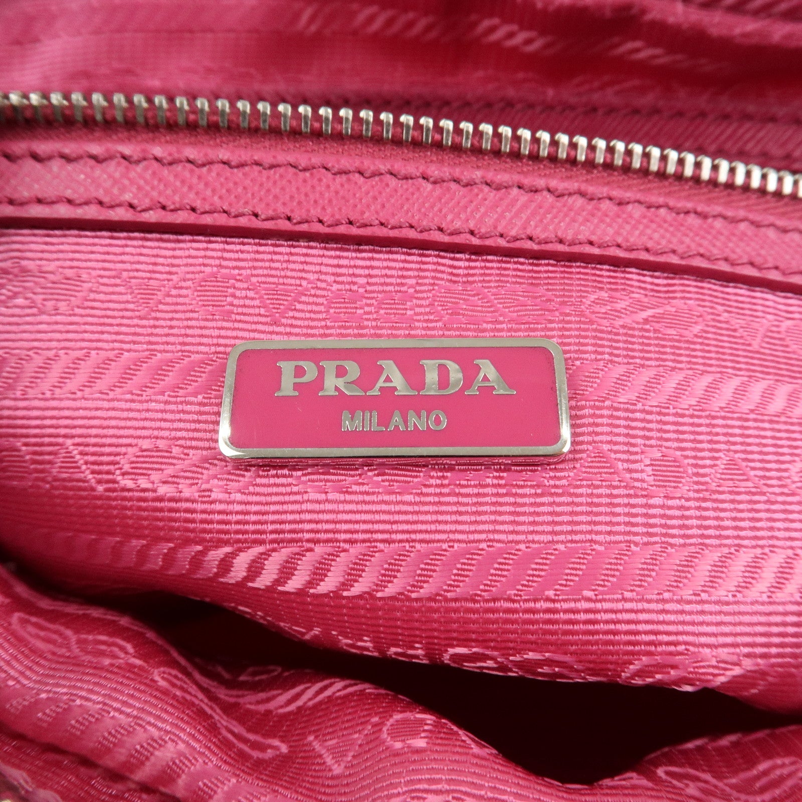 PRADA Triangle Logo Leather Shoulder Bag Pink Silver Hardware Used