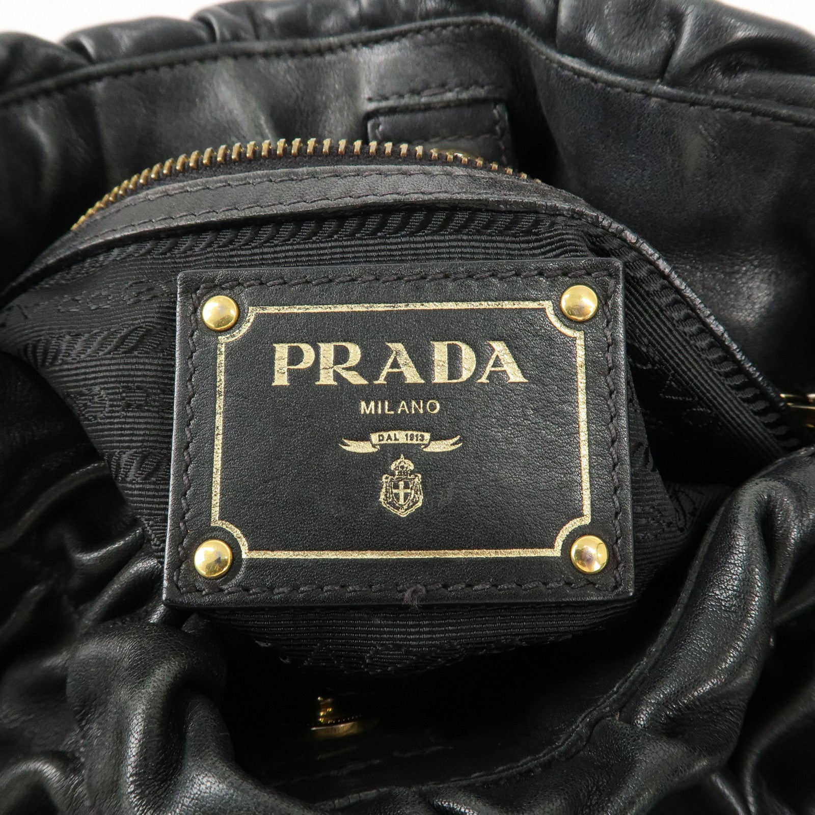 PRADA Leather Shoulder Bag Hand Bag Black Gold Hardware Used