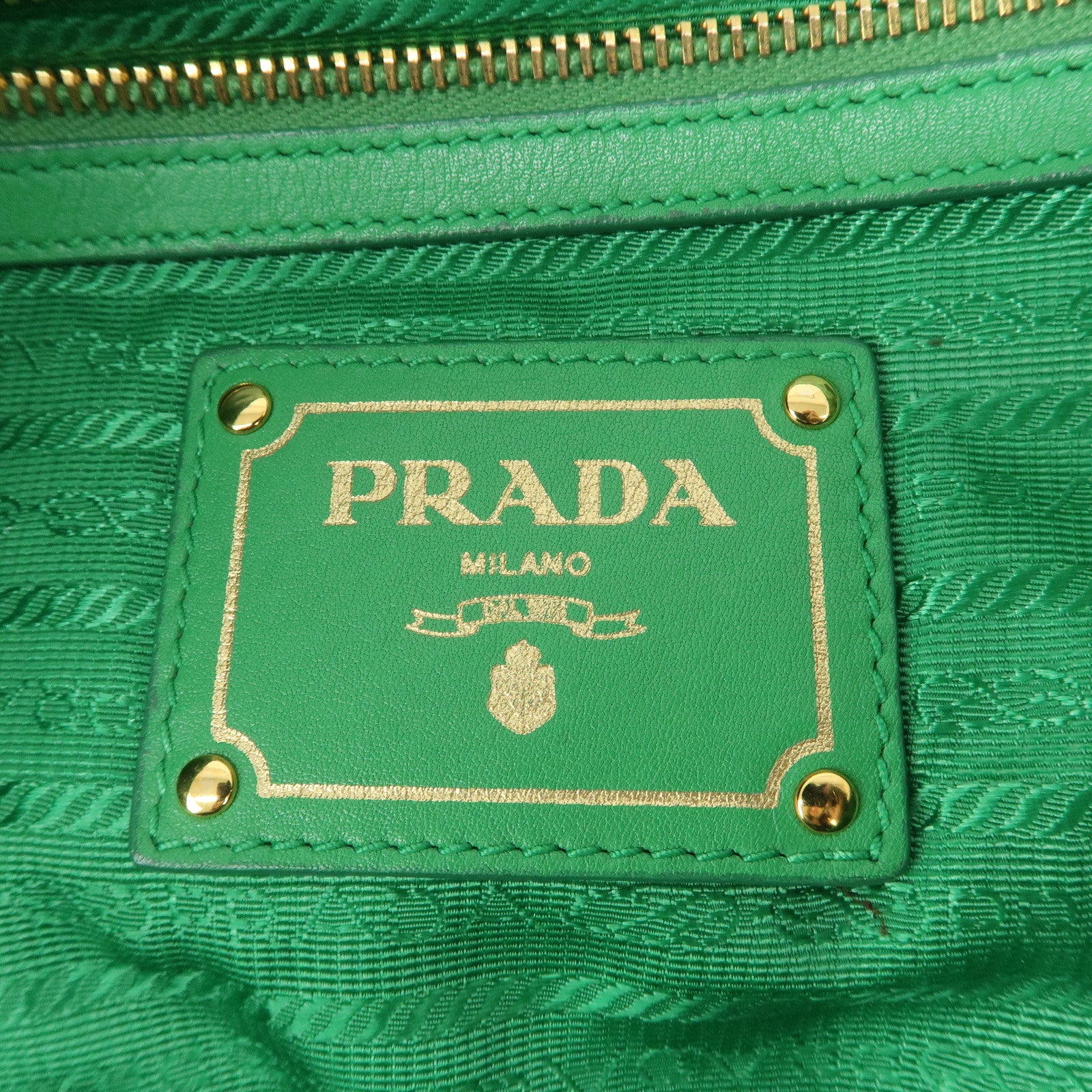 PRADA Triangle Logo Nylon Leather Chain Tote Bag Green BR4383 Used