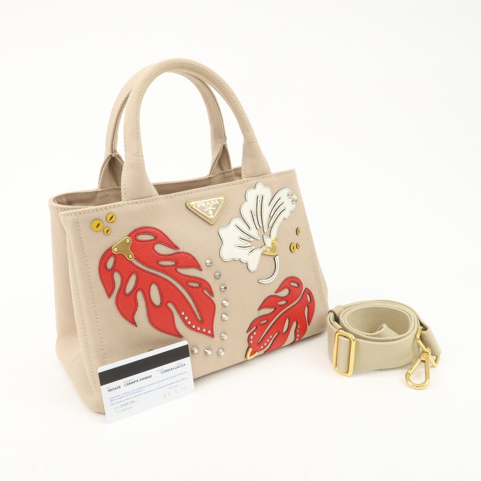 PRADA Hibiscus Canapa Mini Canvas Leather 2Way Bag Beige 1BG439