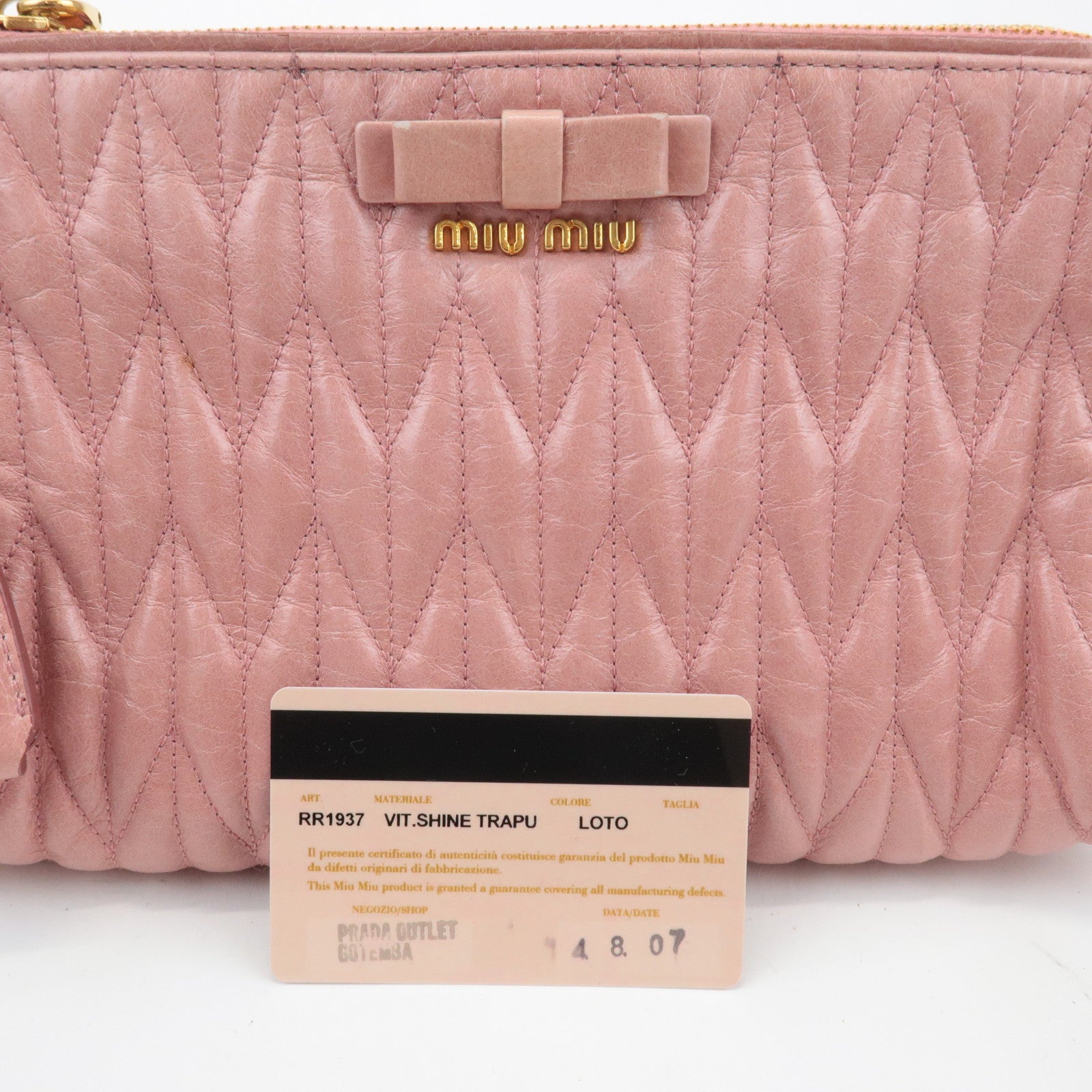 MIU MIU Leather Ribbon Gathered Shoulder Bag Pink RR1937