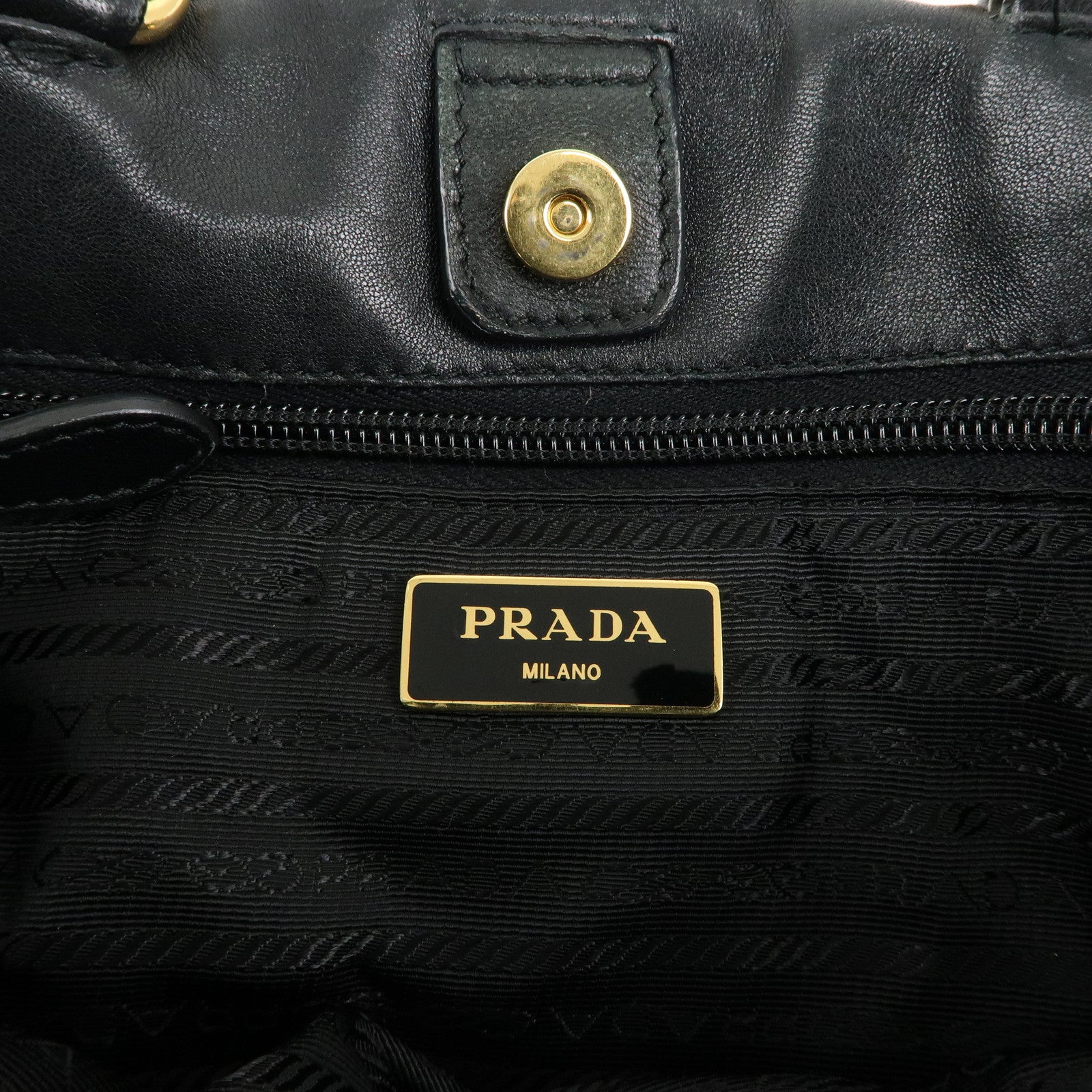 PRADA Nylon Leather Gather 2Way Bag Hand Shoulder Bag Black