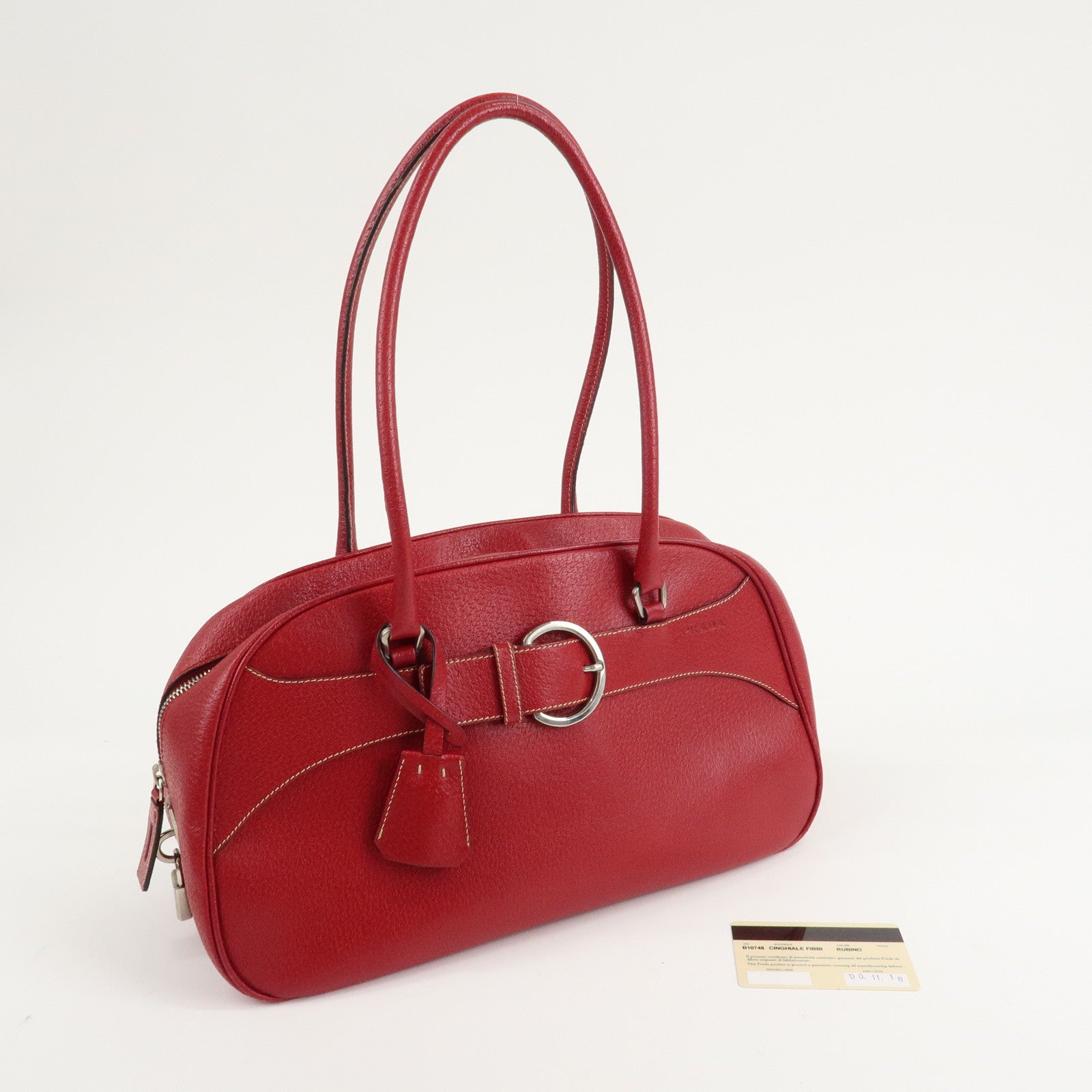 PRADA Leather Shoulder Bag Hand Bag Red B10748 F/S Used