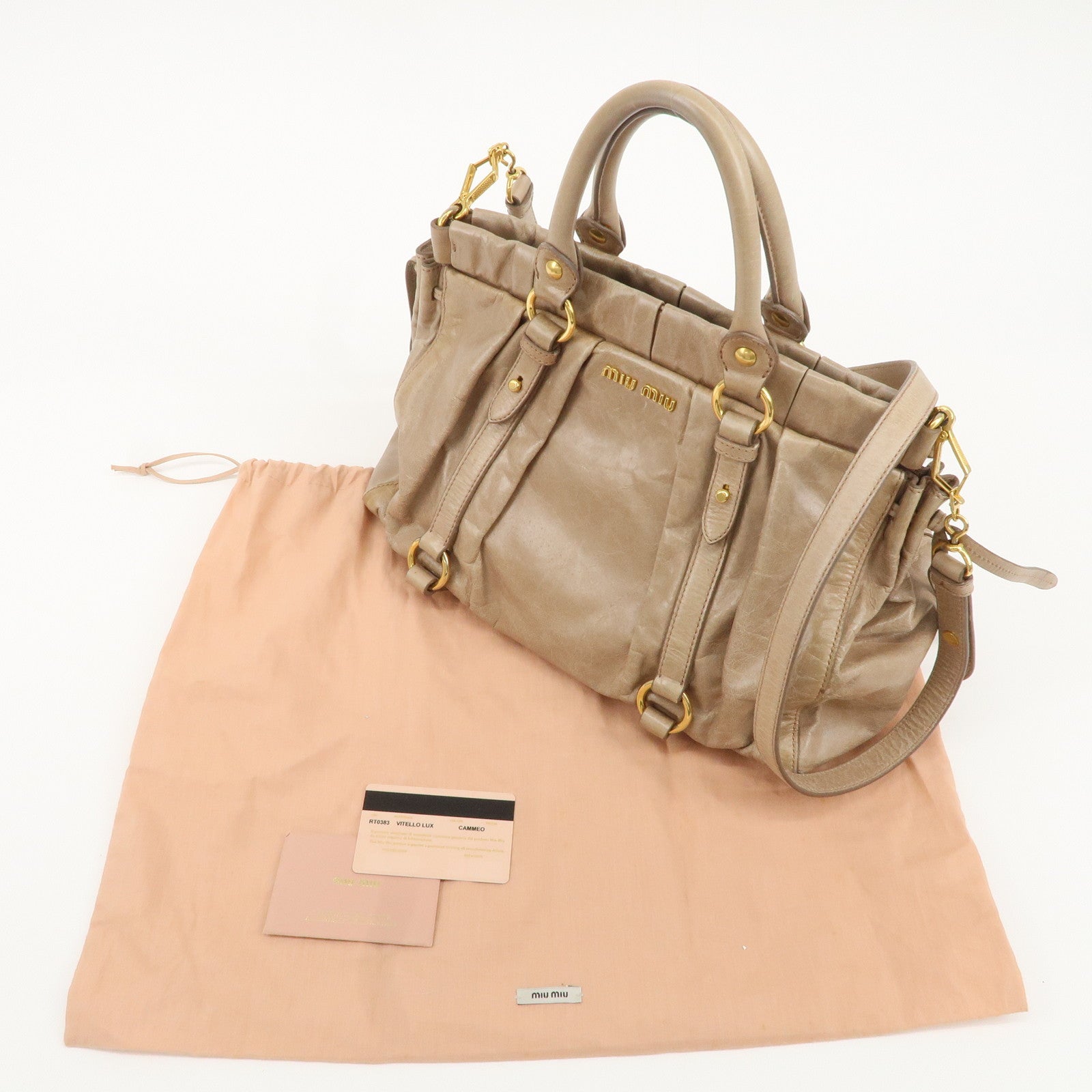 MIU MIU Leather 2Way Shoulder Bag Hand Bag Beige RT0383 Used