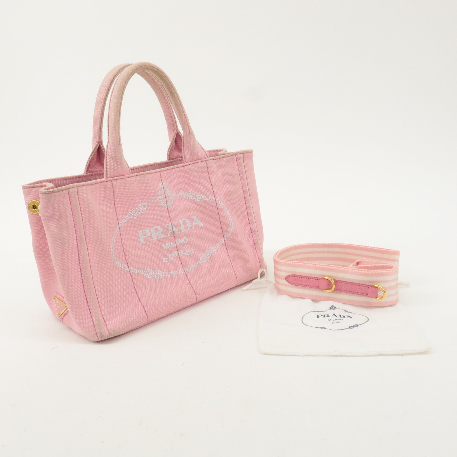 PRADA Canapa Mini Canvas 2Way Shoulder Bag LIght Pink 1BG439