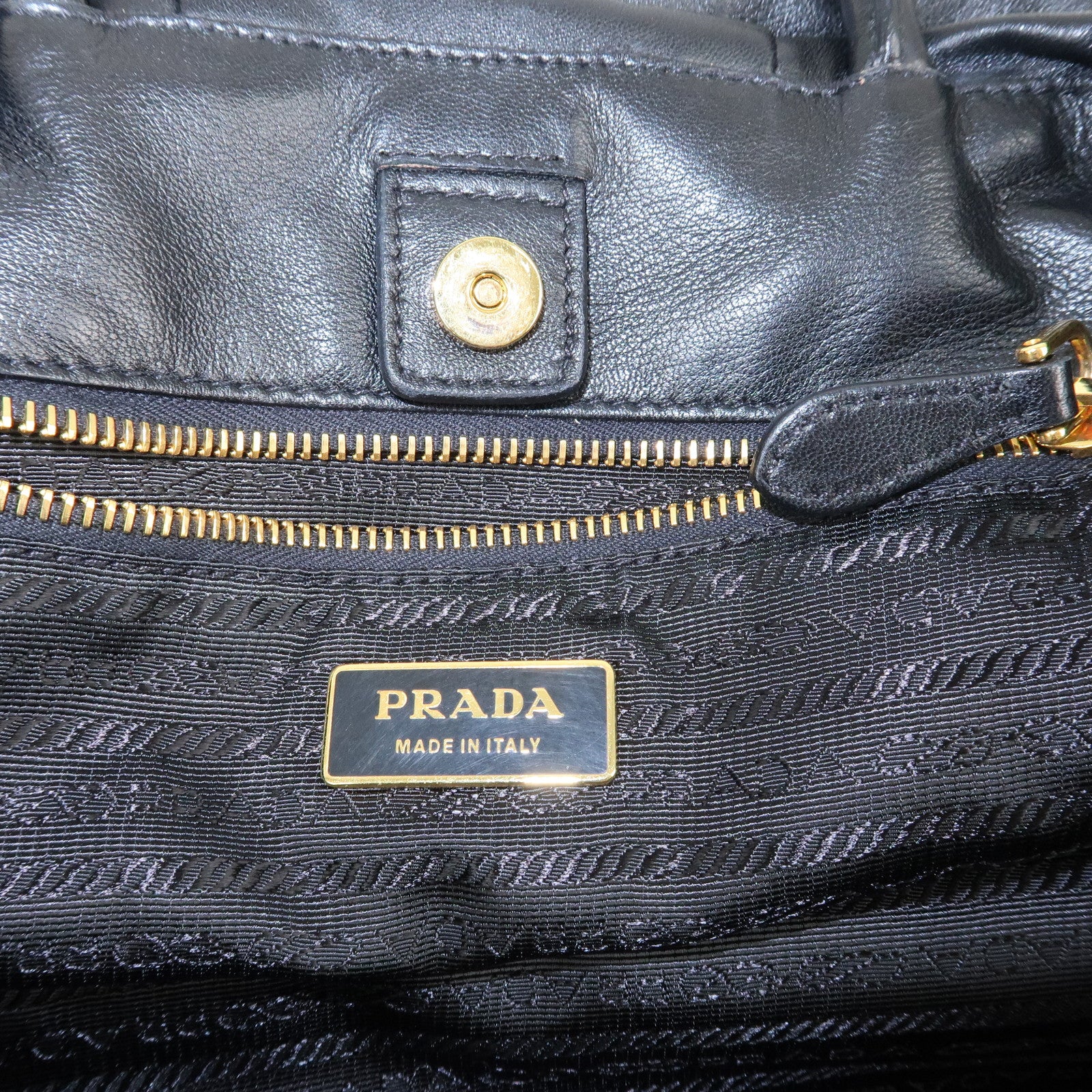 PRADA Nappa Leather Ribbon Tote Bag Hand Bag NERO Black BN1601