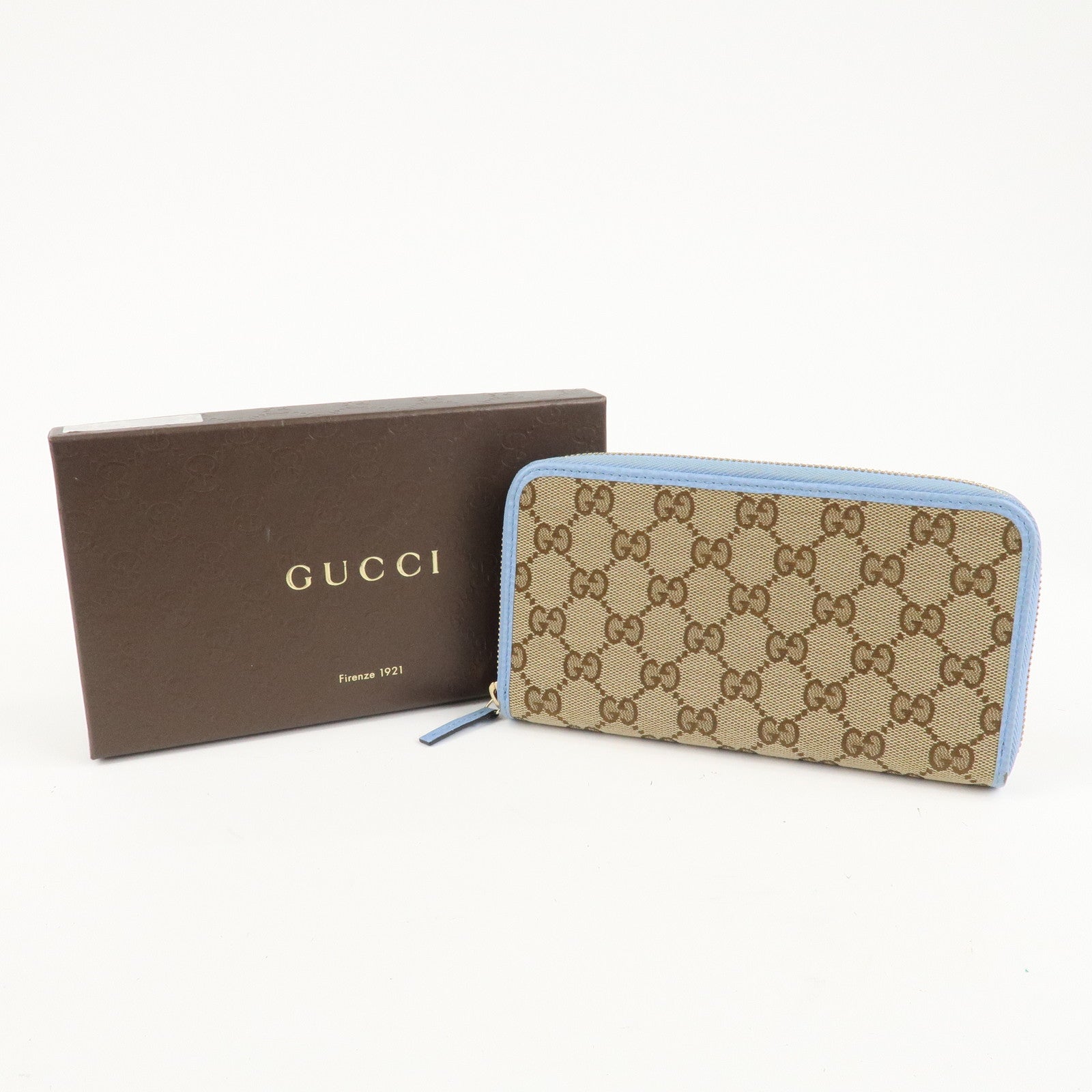 GUCCI GG Canvas Leather Round Zipper Long Wallet Beige 363423