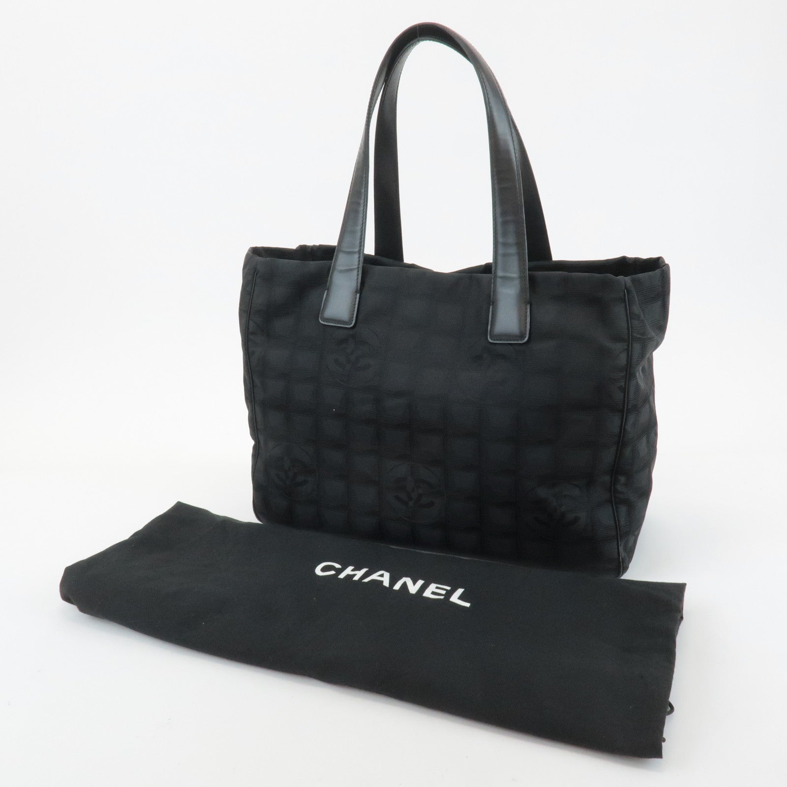 CHANEL New Travel Line Nylon Jacquard Leather Tote PM Black A20457 Used